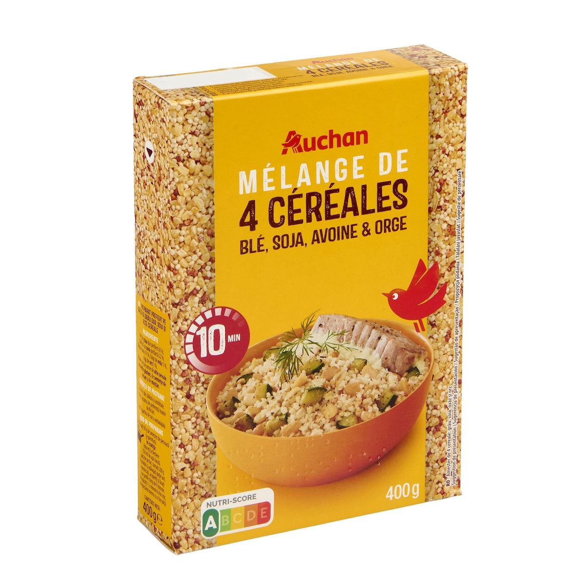AUCHAN Mélange 4 céréales Blé Avoine Soja Orge prêt en 10 min 2x200g