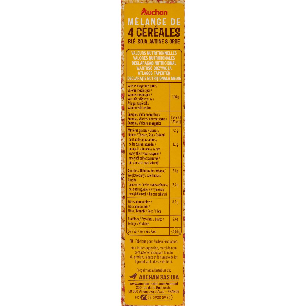 AUCHAN Mélange 4 céréales Blé Avoine Soja Orge prêt en 10 min 2x200g