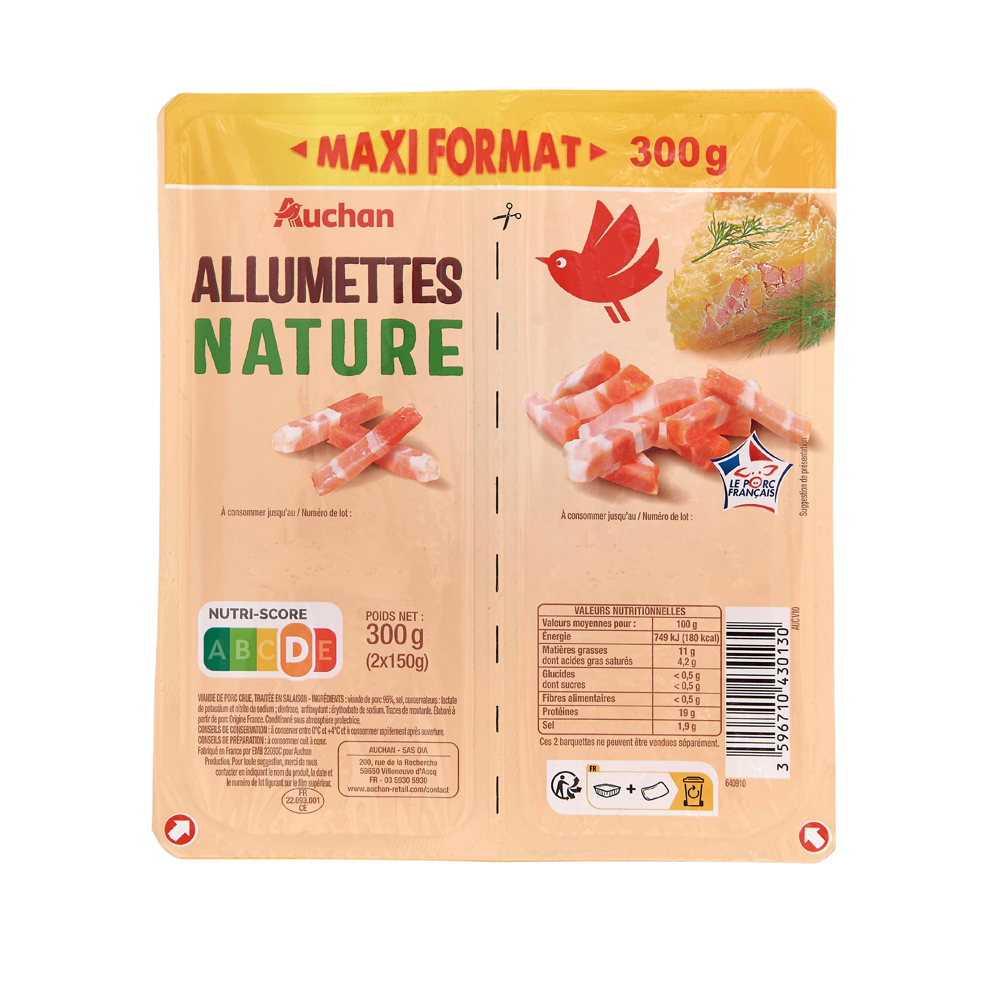 Voir la diapositive 2 : AUCHAN Allumettes nature 2x150g