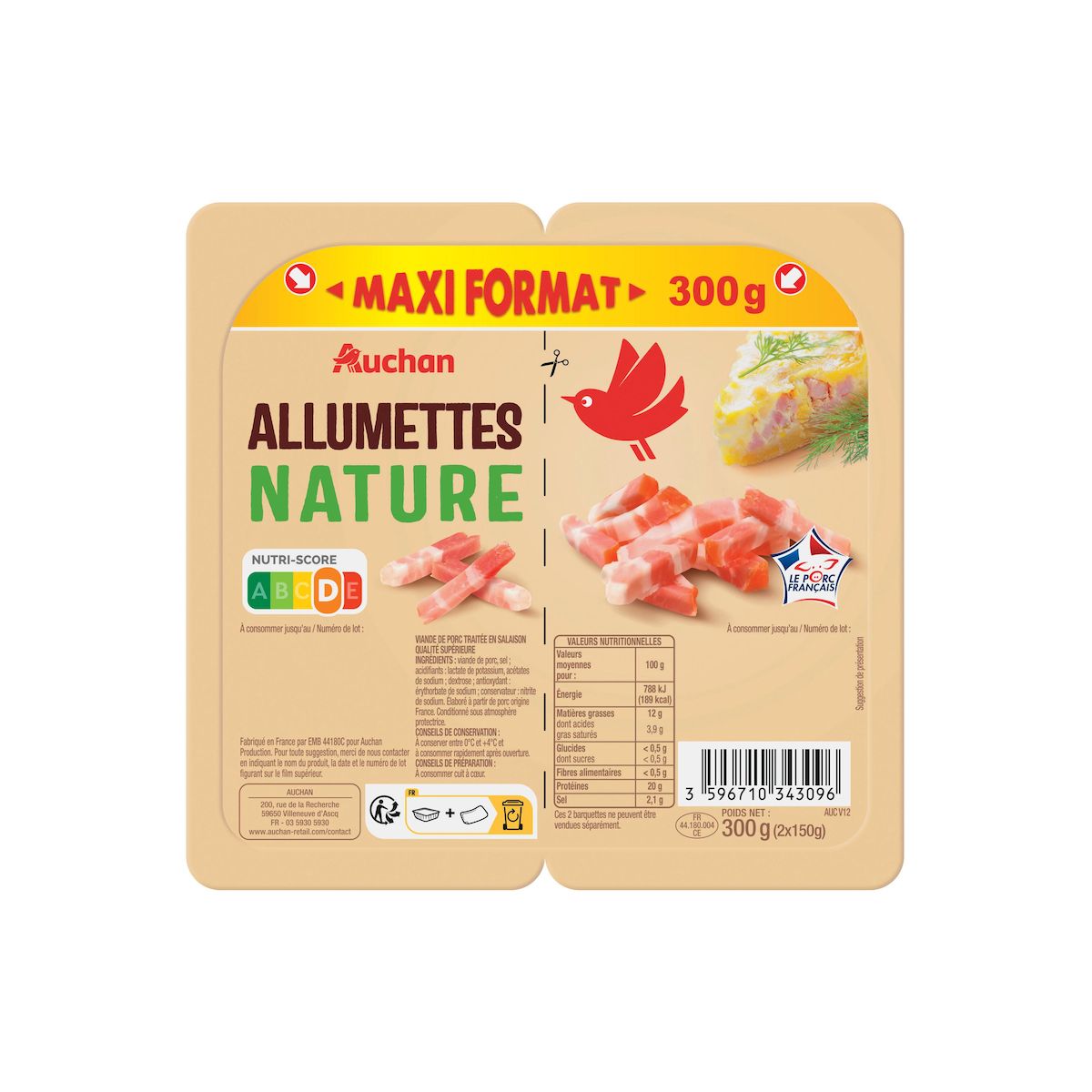 AUCHAN Allumettes nature 2x150g