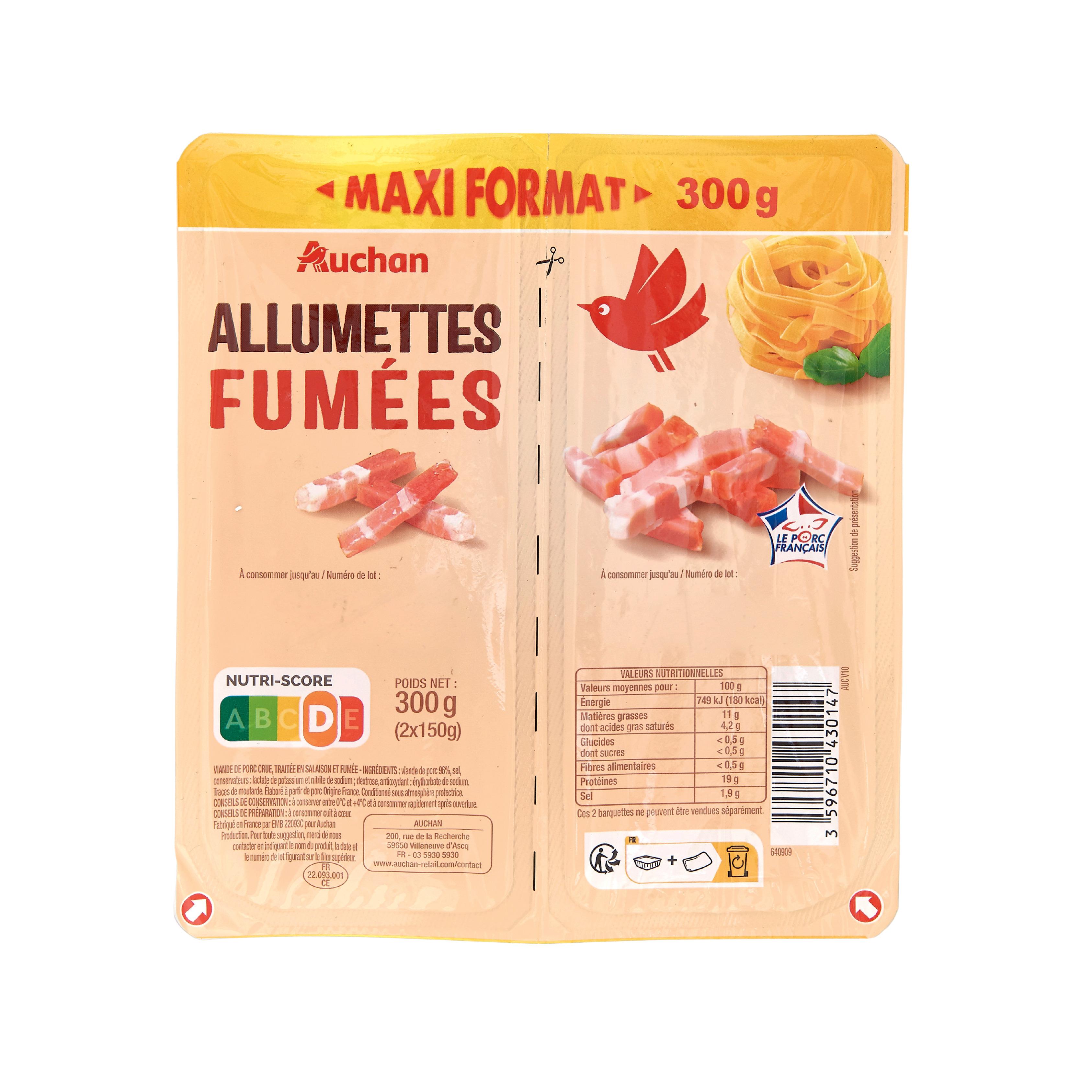 Voir la diapositive 2 : AUCHAN Allumettes fumées 2x150g