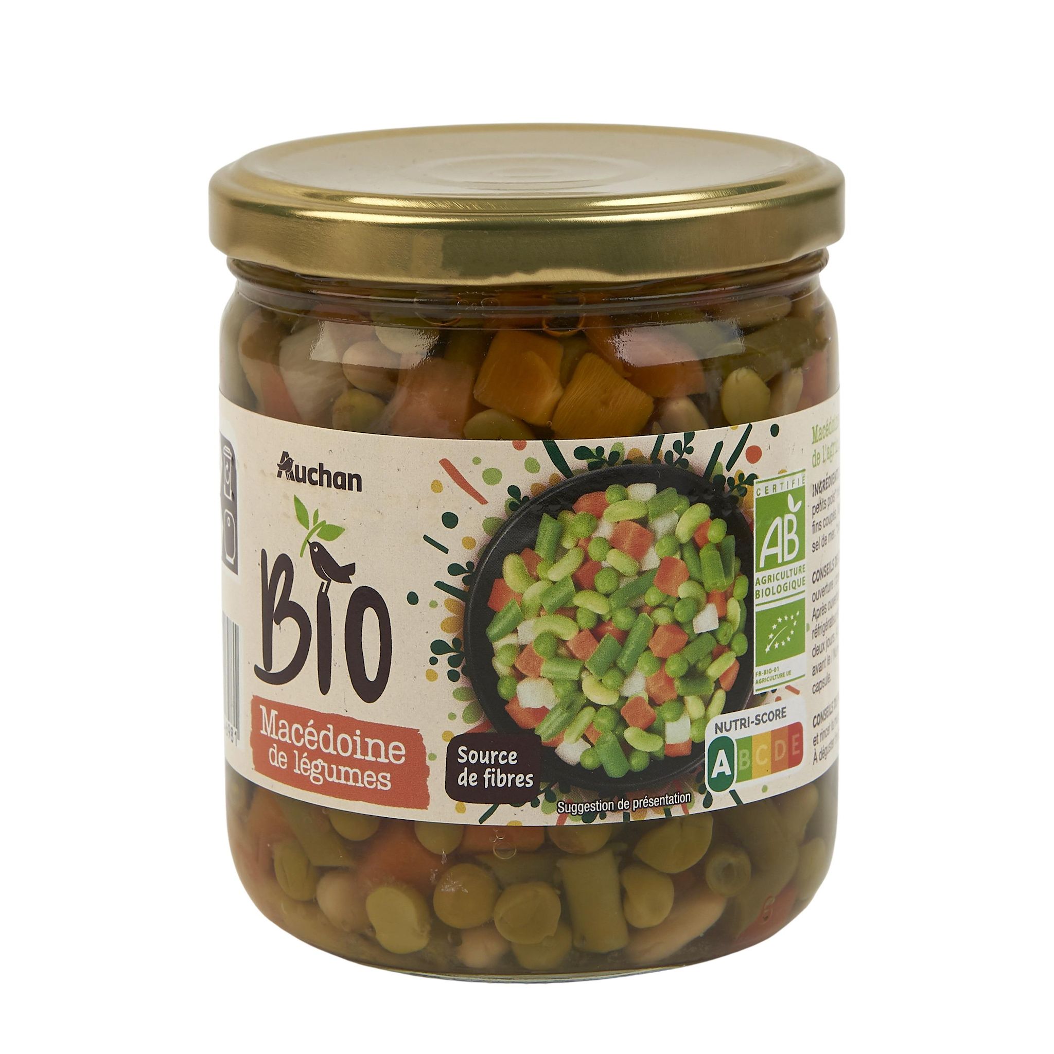 Voir la diapositive 2 : AUCHAN BIO Macédoine de légumes en bocal 265g
