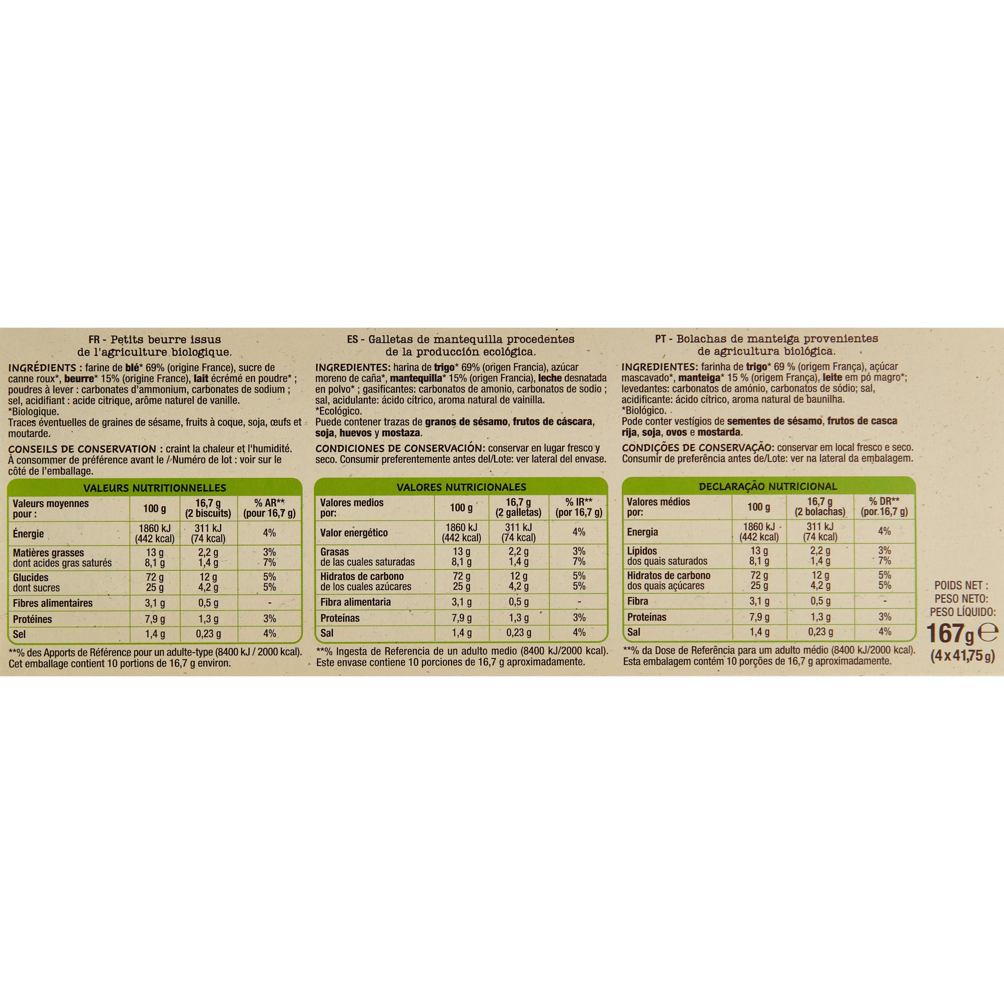 Voir la diapositive 2 : AUCHAN BIO CULTIVONS LE BON Biscuits petit beurre riches en céréales 4x5 biscuits 167g