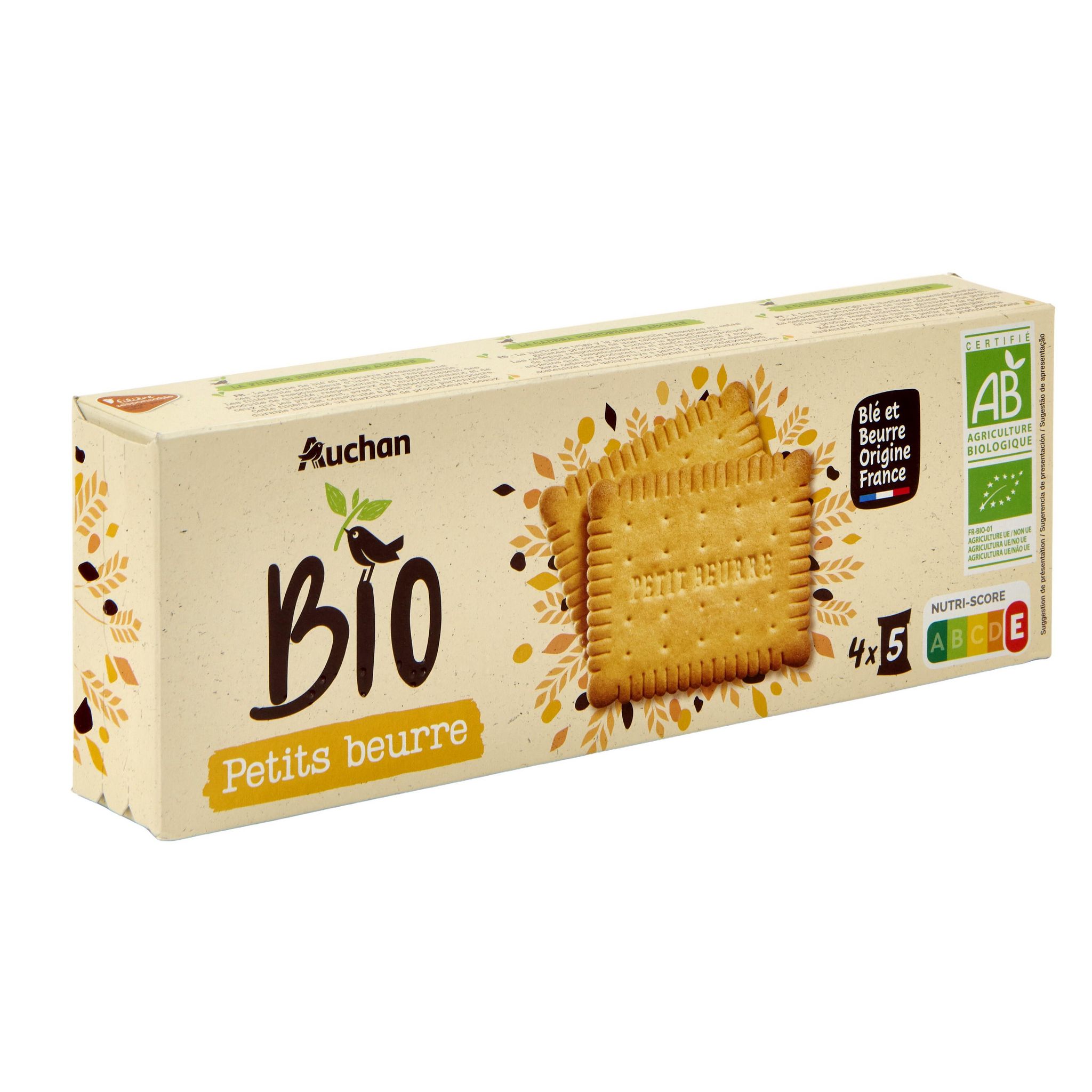 Voir la diapositive 3 : AUCHAN BIO CULTIVONS LE BON Biscuits petit beurre riches en céréales 4x5 biscuits 167g