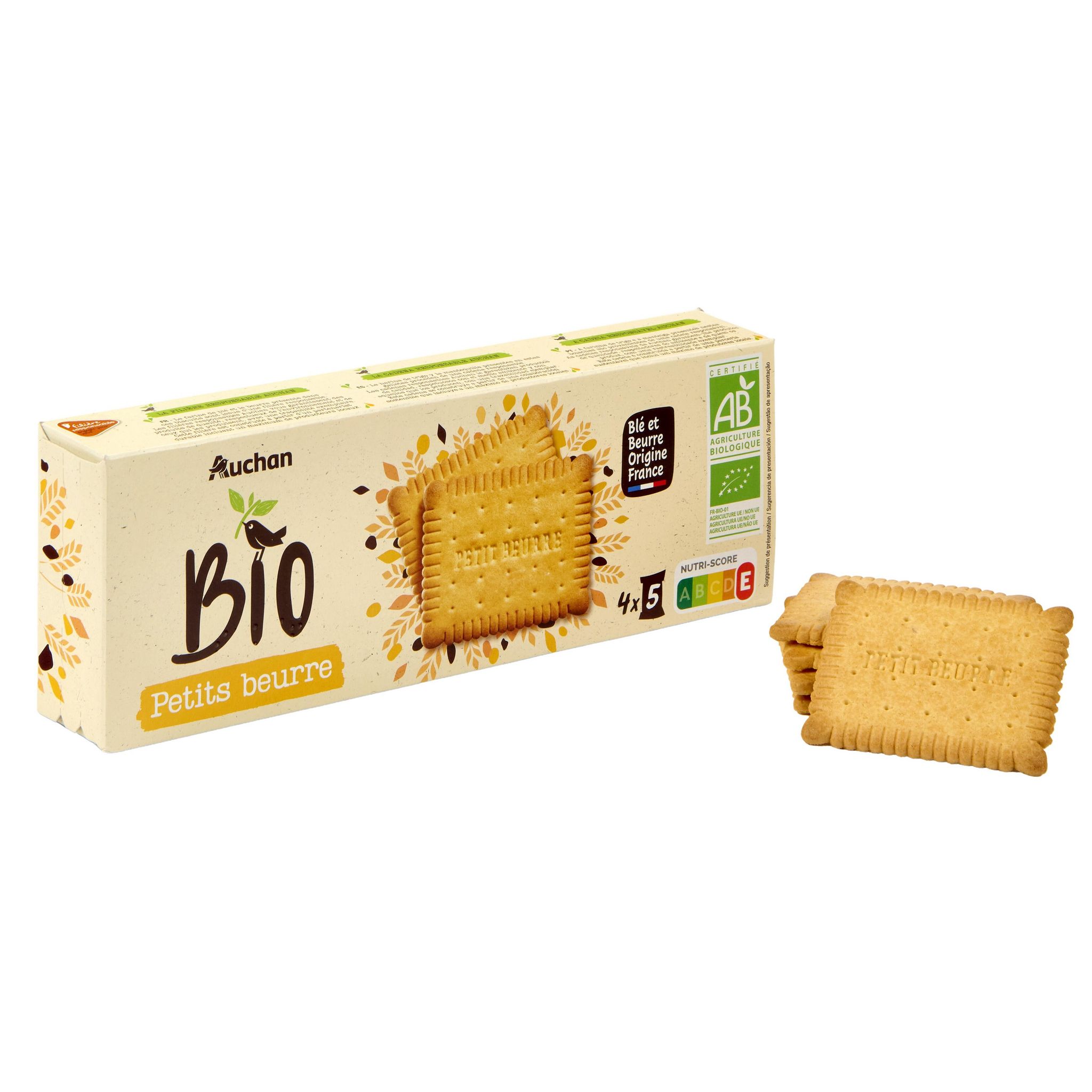 Voir la diapositive 4 : AUCHAN BIO CULTIVONS LE BON Biscuits petit beurre riches en céréales 4x5 biscuits 167g