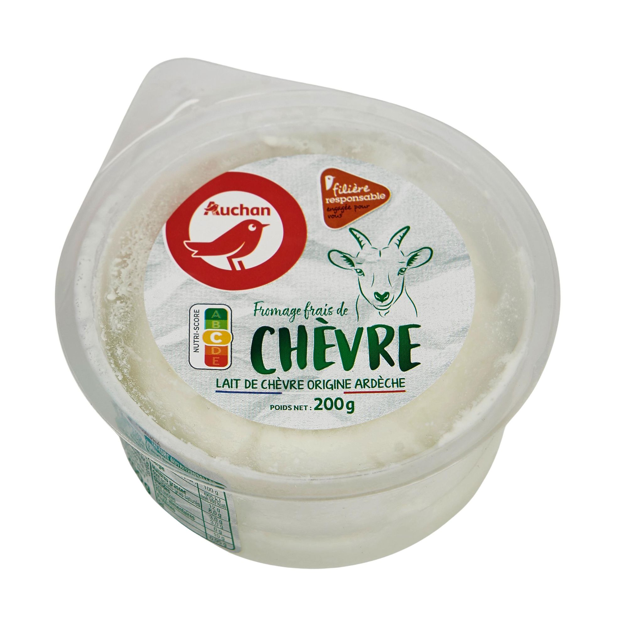 Voir la diapositive 2 : AUCHAN CULTIVONS LE BON Fromage frais de chèvre filière responsable 200g