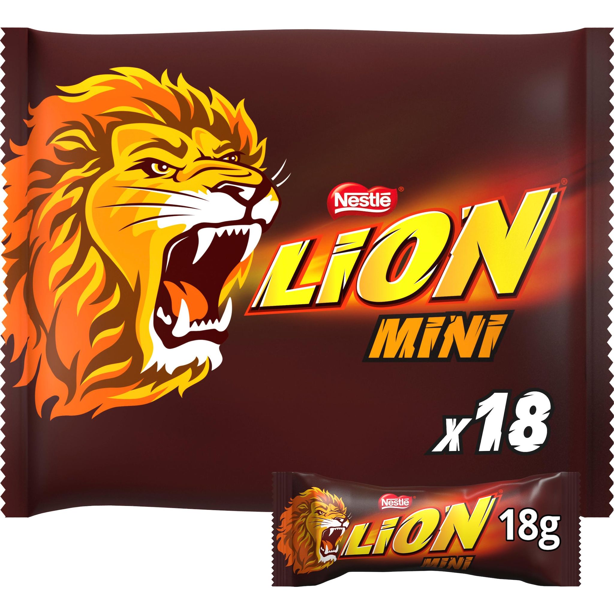 Voir la diapositive 2 : LION Mini barres chocolatées au caramel et céréales croustillantes 18 barres 350g
