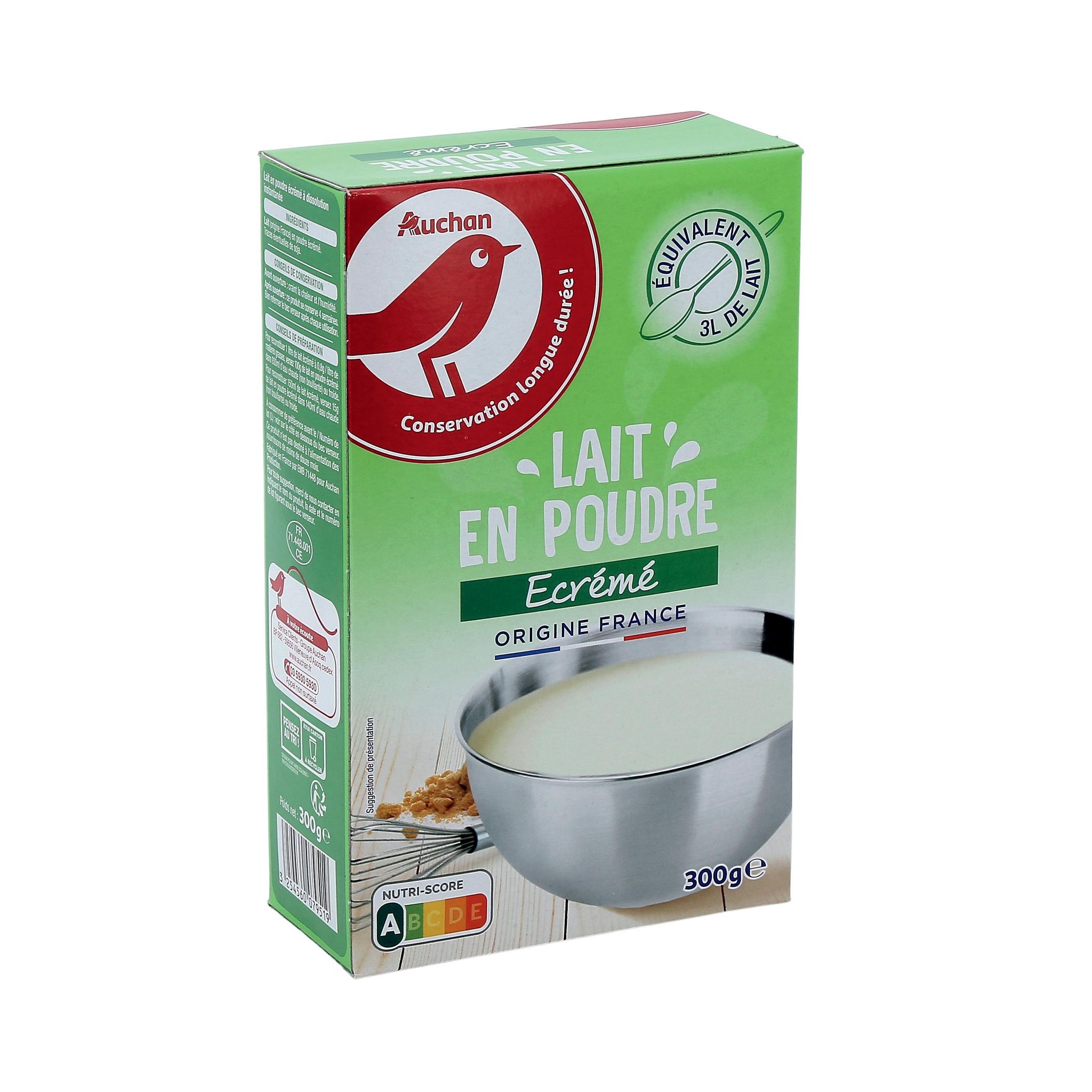Voir la diapositive 2 : AUCHAN Lait en poudre écrémé origine France 300g