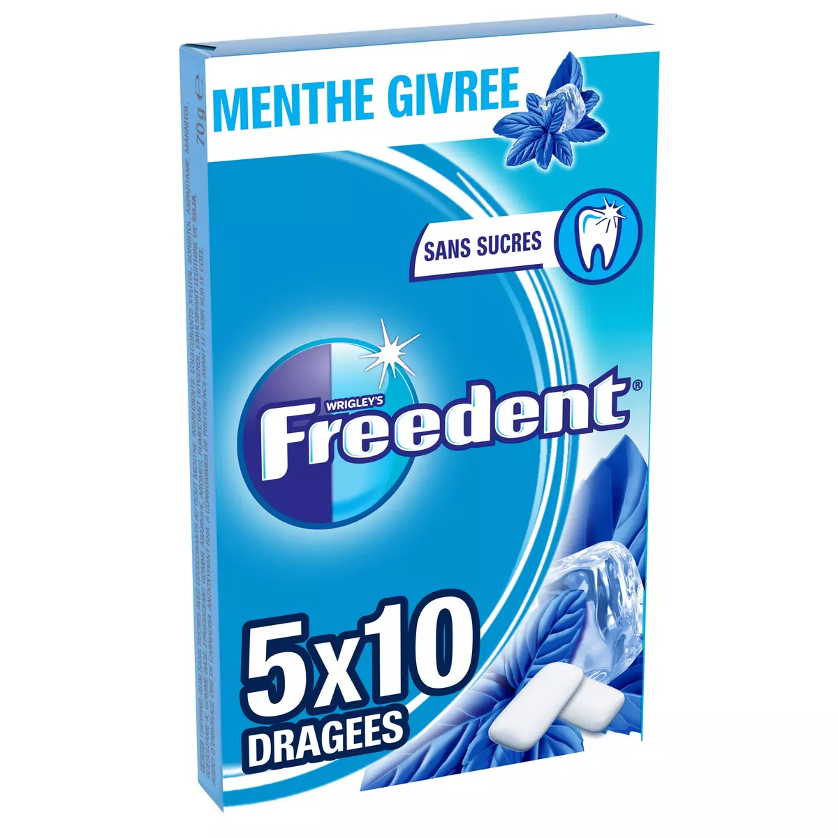 FREEDENT Chewing-gums sans sucres menthe givrée 50 dragées 70g