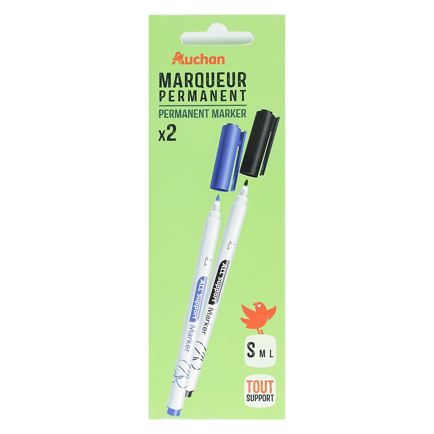 AUCHAN Marqueur Pointe Fine Tout support - Noir et Bleu