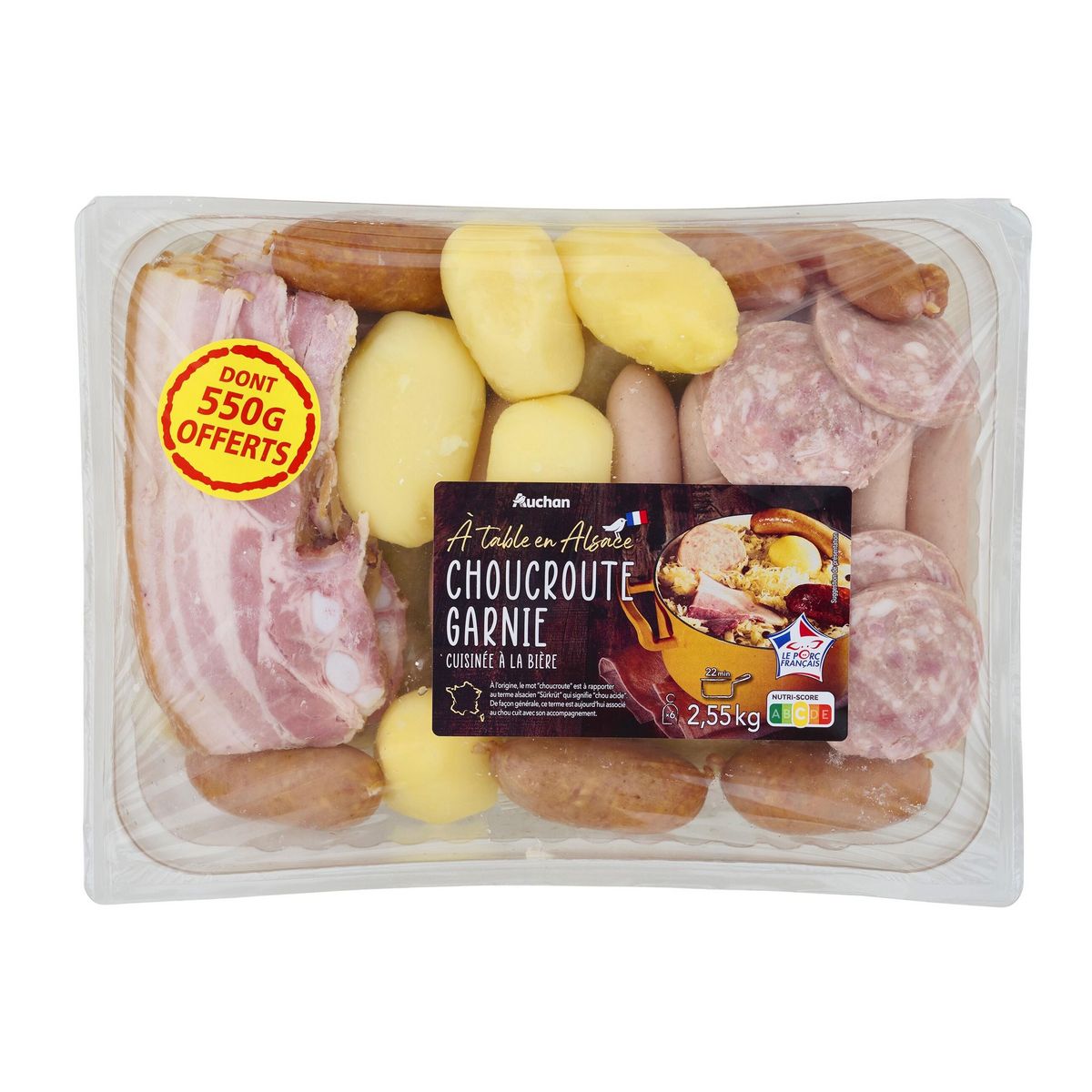 AUCHAN TERROIR Choucroute garnie et cuisinée à la bière 6 parts 2,55kg dont 550g offerts