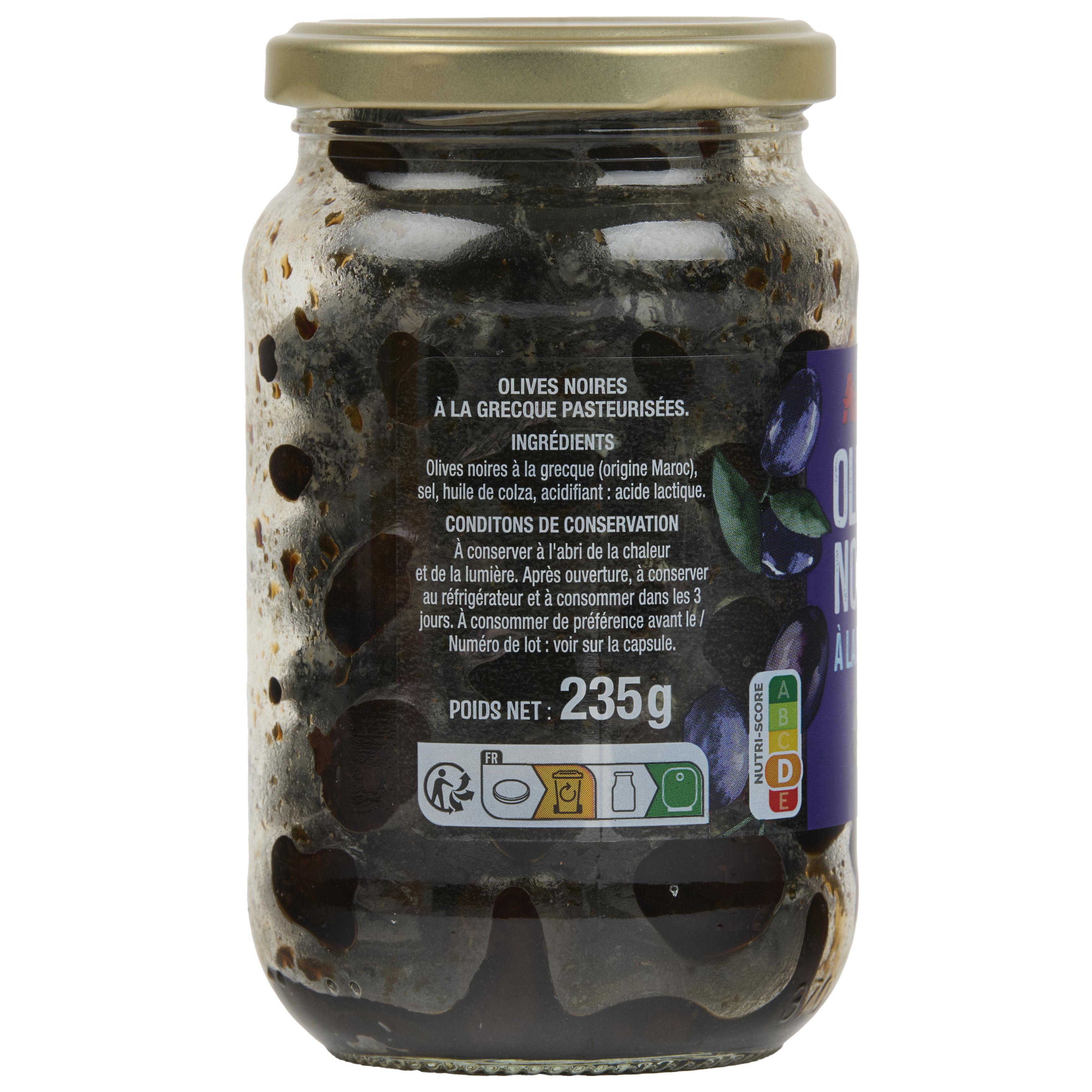 Voir la diapositive 2 : AUCHAN Olives noires à la grecque 235g
