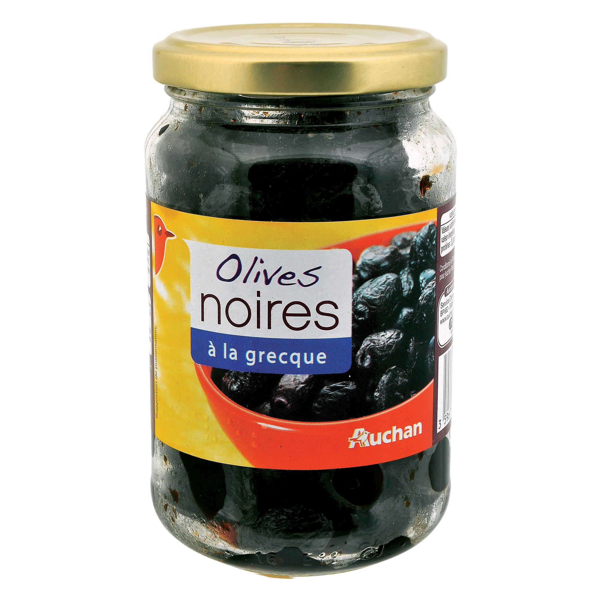 Voir la diapositive 2 : AUCHAN Olives noires à la grecque 235g