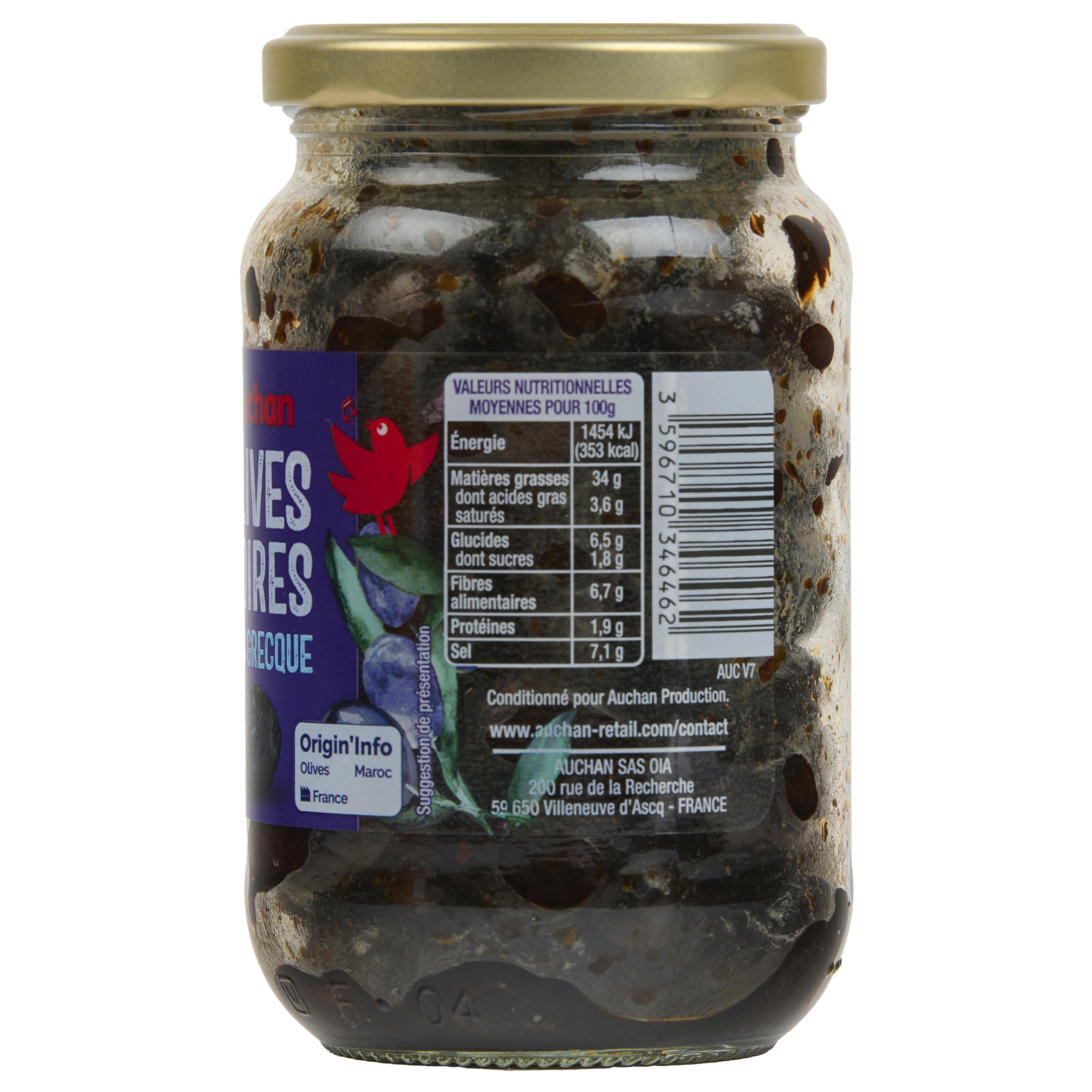 Voir la diapositive 4 : AUCHAN Olives noires à la grecque 235g