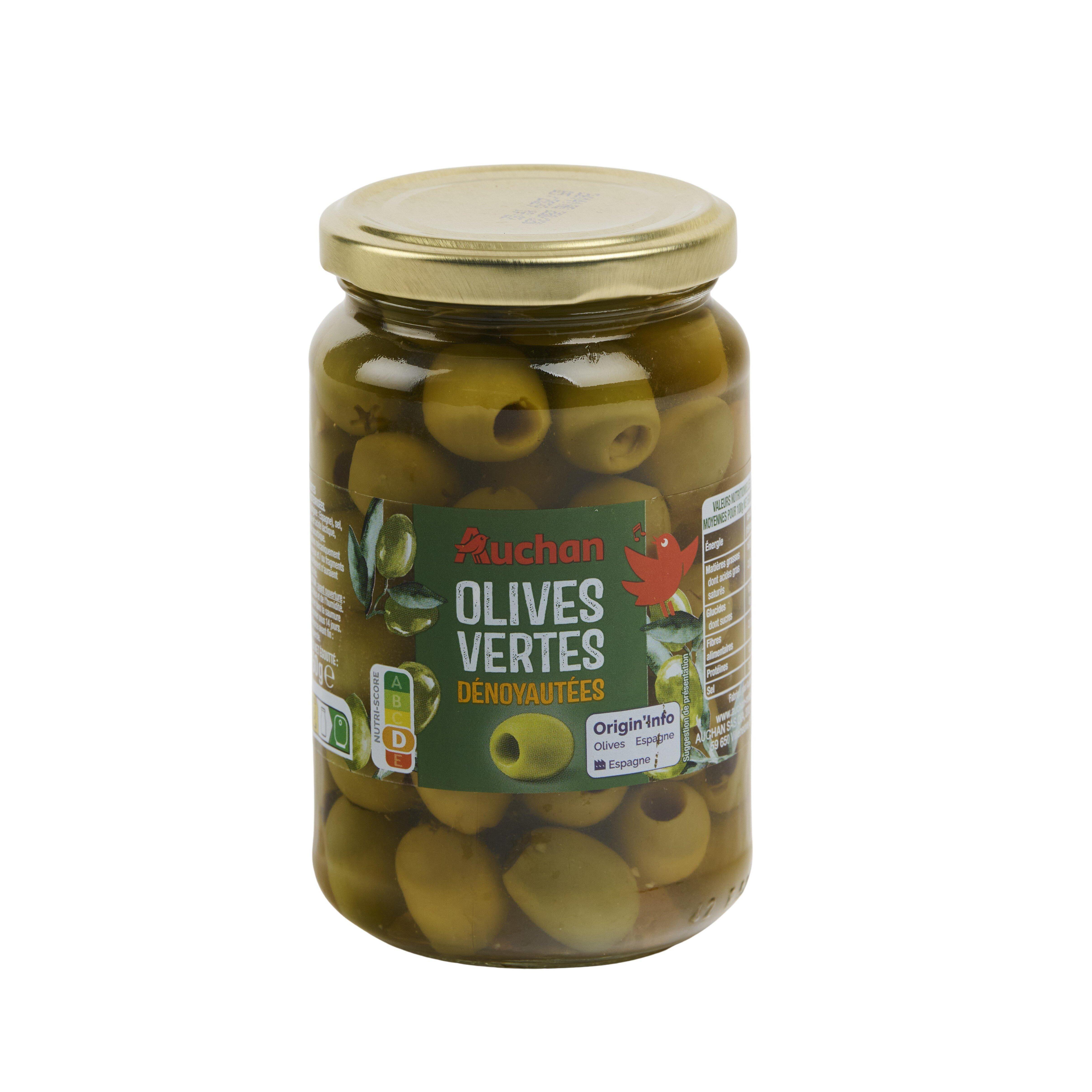 Voir la diapositive 2 : AUCHAN Olives vertes dénoyautées 160g