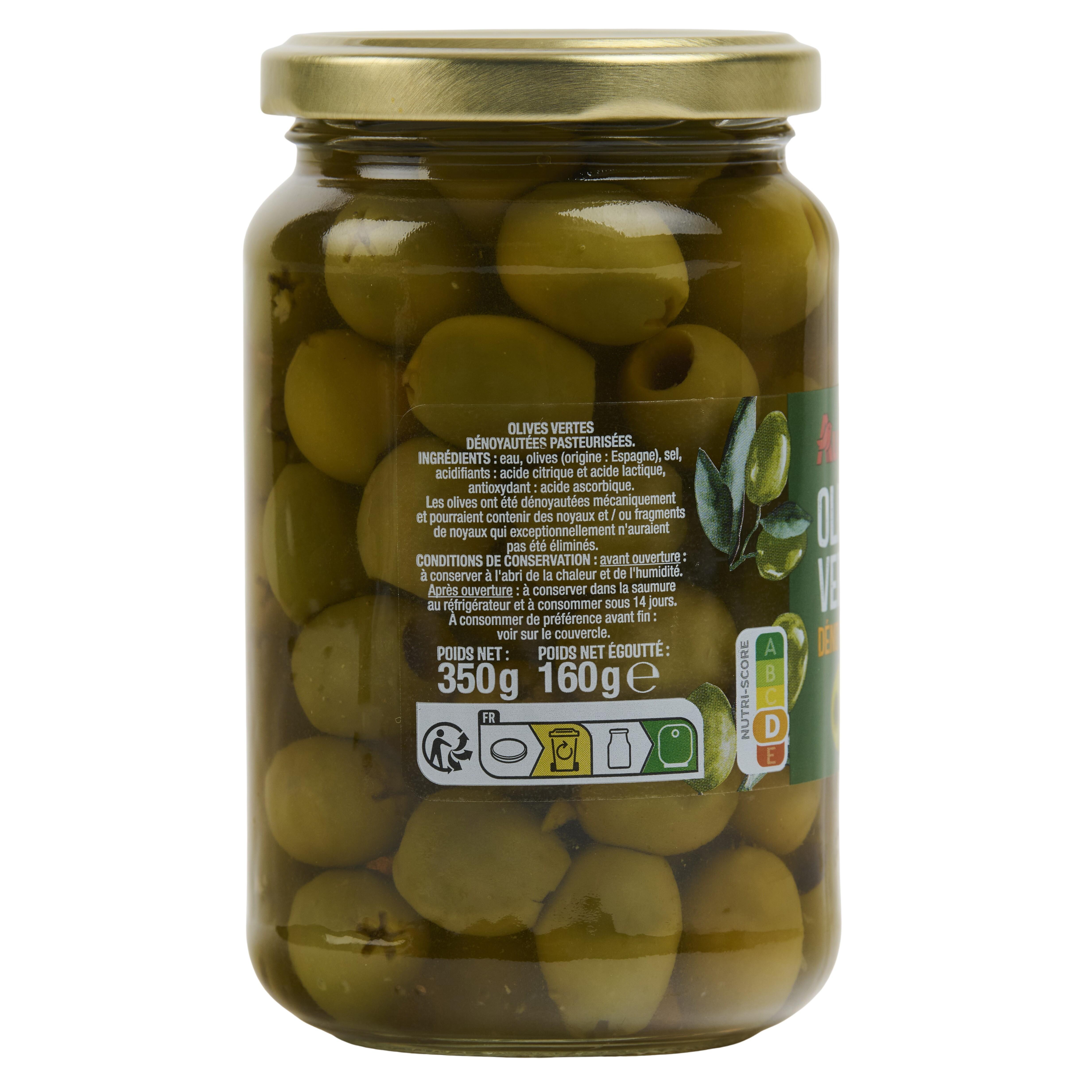 Voir la diapositive 3 : AUCHAN Olives vertes dénoyautées 160g