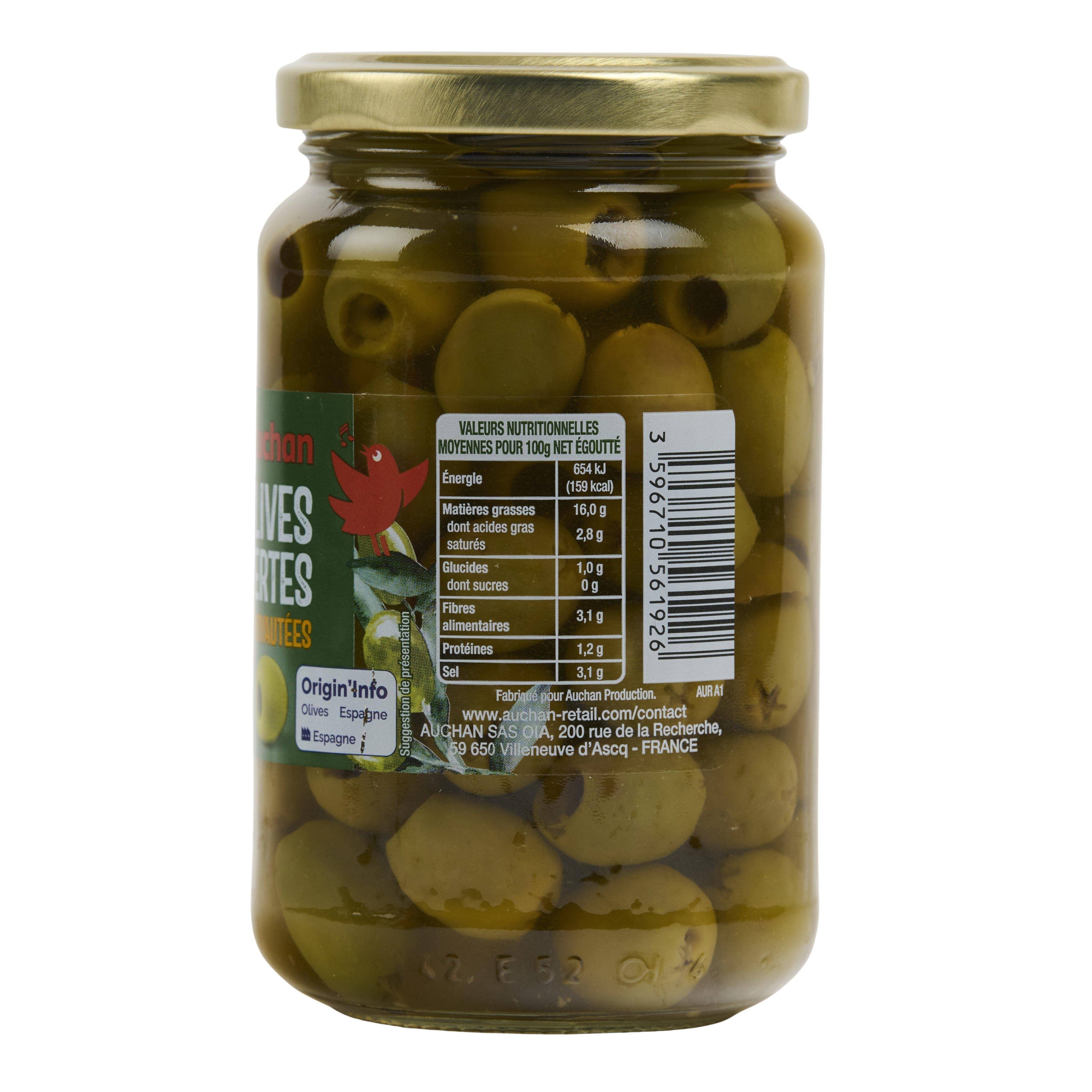 Voir la diapositive 4 : AUCHAN Olives vertes dénoyautées 160g
