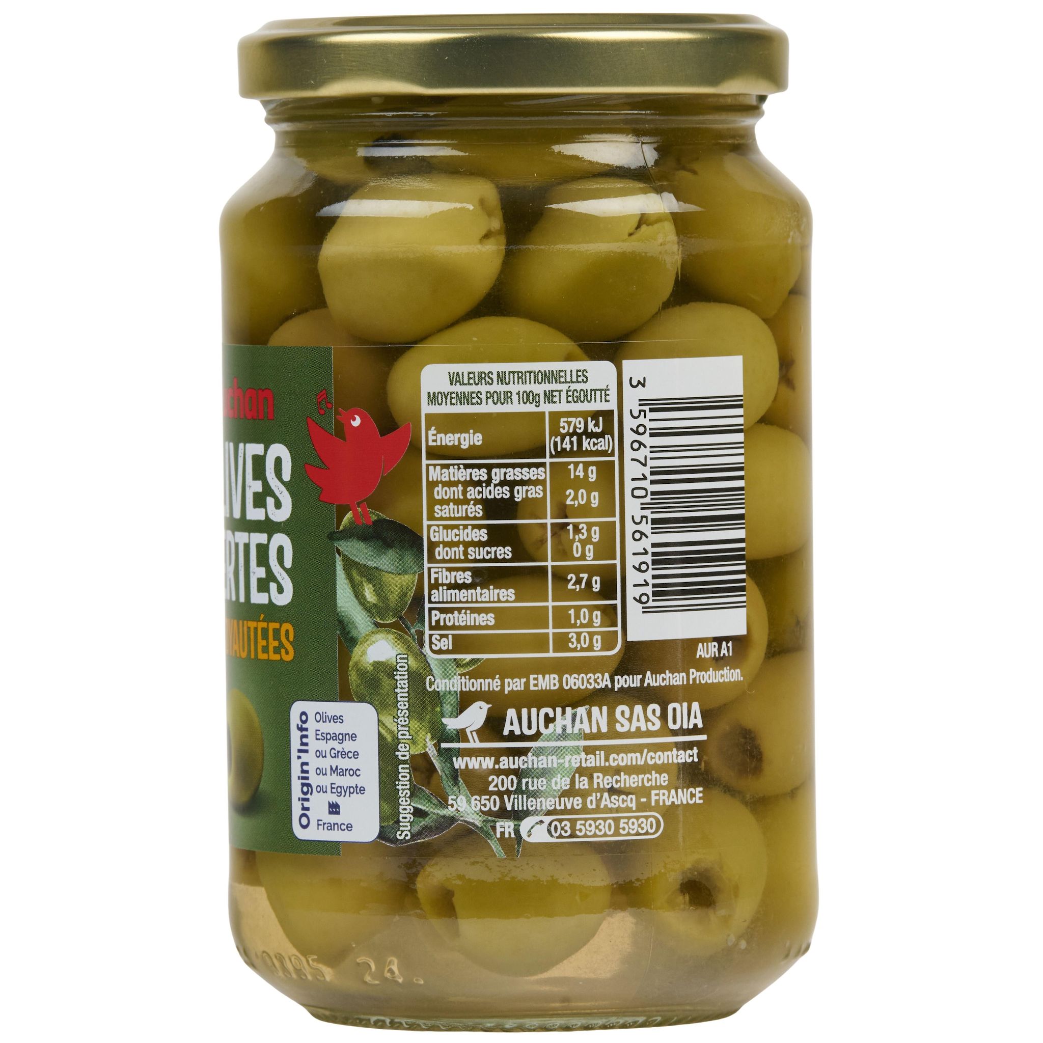 Voir la diapositive 4 : AUCHAN Olives vertes dénoyautées 160g