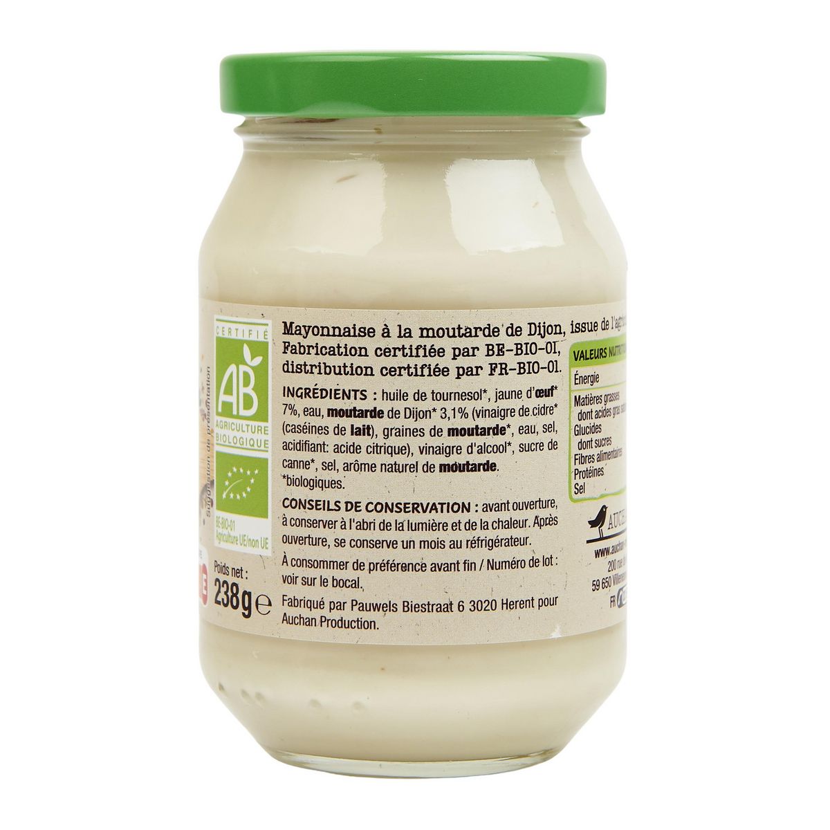 AUCHAN BIO Mayonnaise 238g