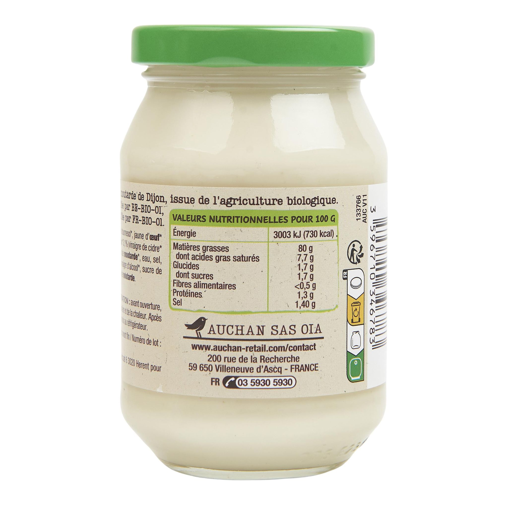 Voir la diapositive 2 : AUCHAN BIO Mayonnaise 238g