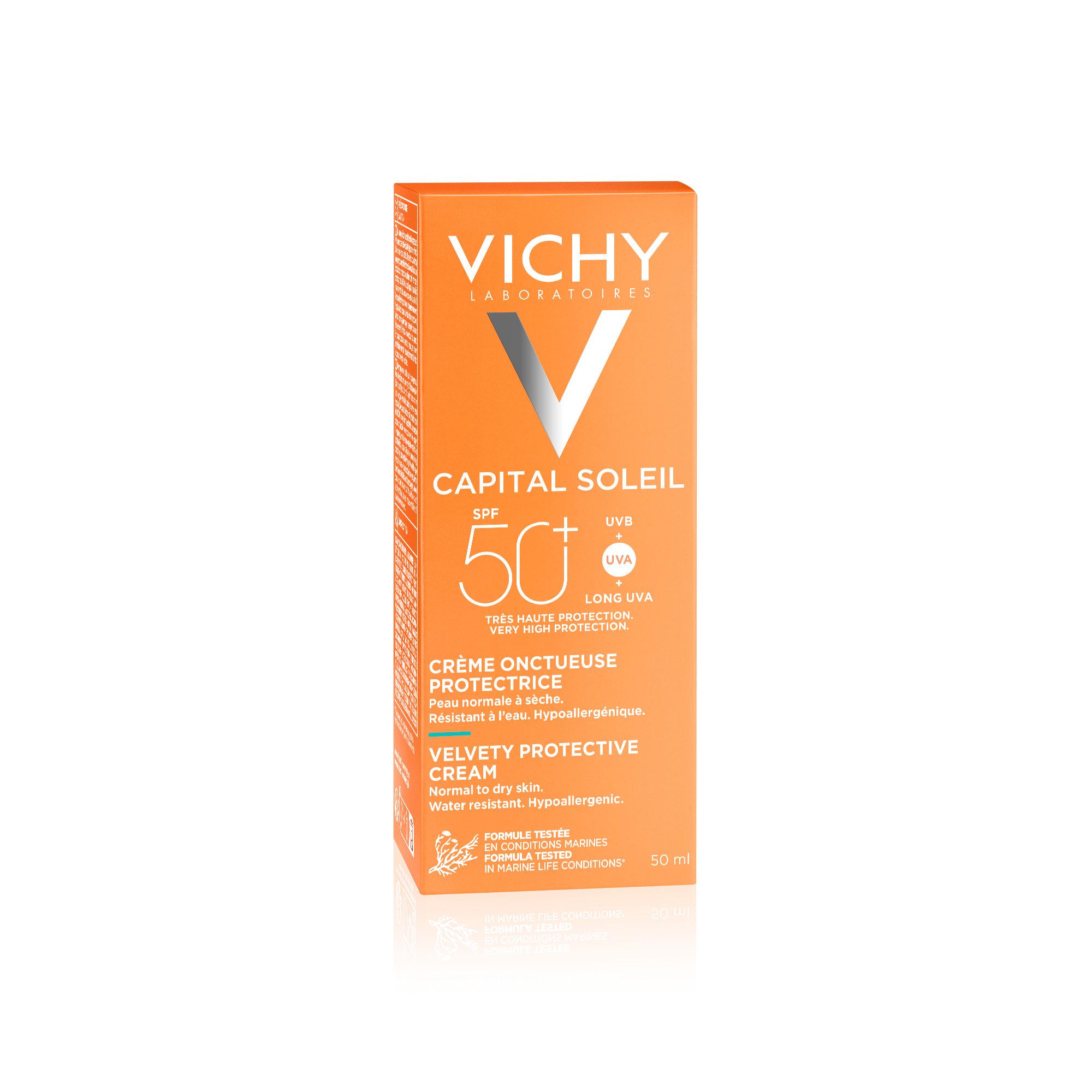 Voir la diapositive 2 : VICHY Crème solaire onctueuse protectrice SPF50+ 100ml