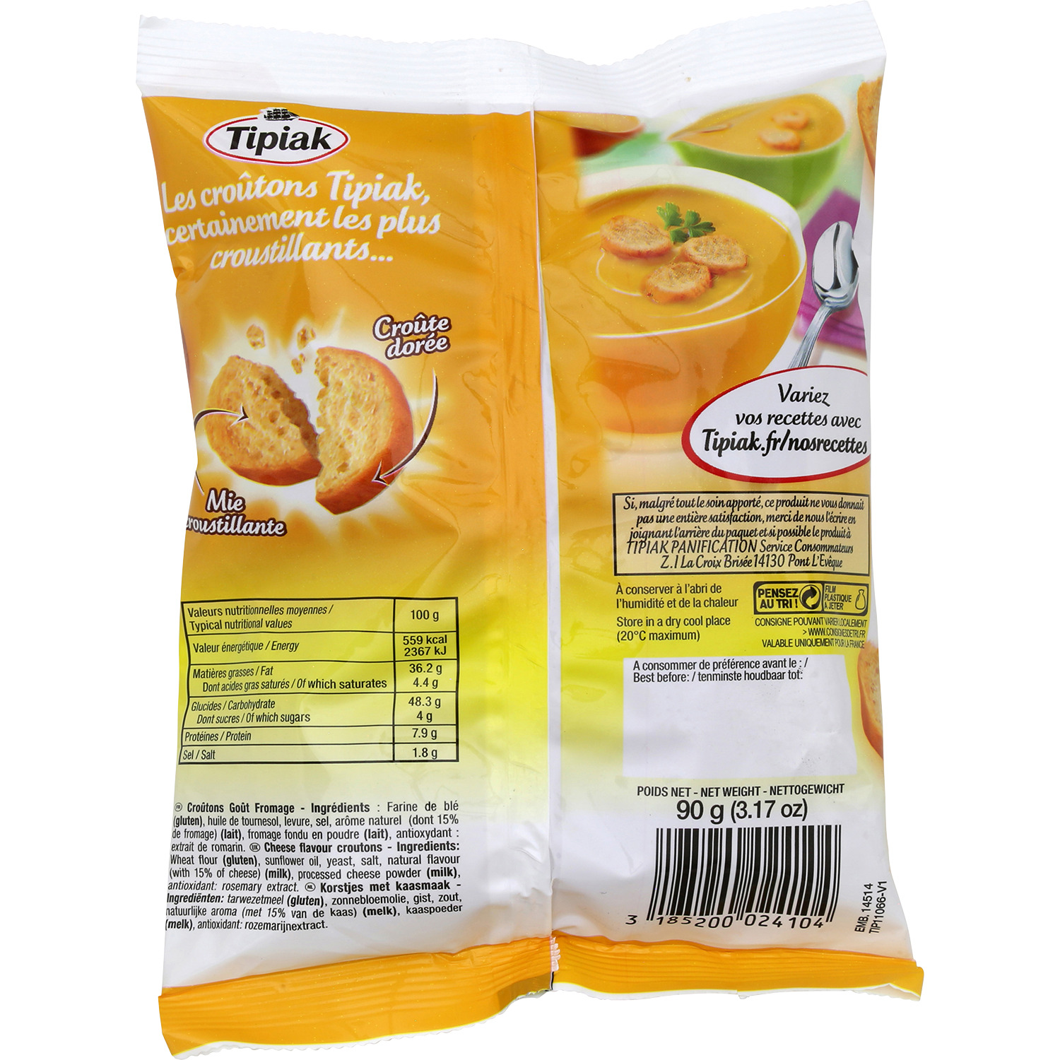 Voir la diapositive 2 : TIPIAK Croûtons croustillants goût fromage  90g