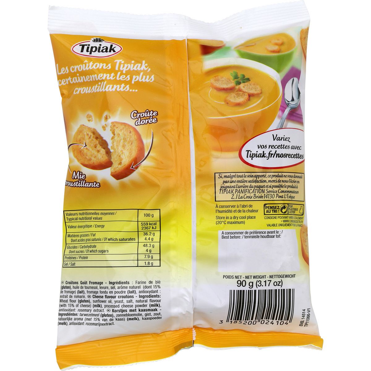 TIPIAK Croûtons croustillants goût fromage  90g