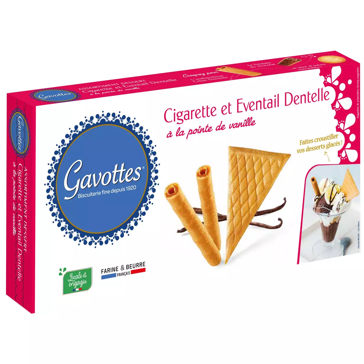 GAVOTTES Assortiment dessert cigarettes et éventails dentelle à la pointe de vanille 100g