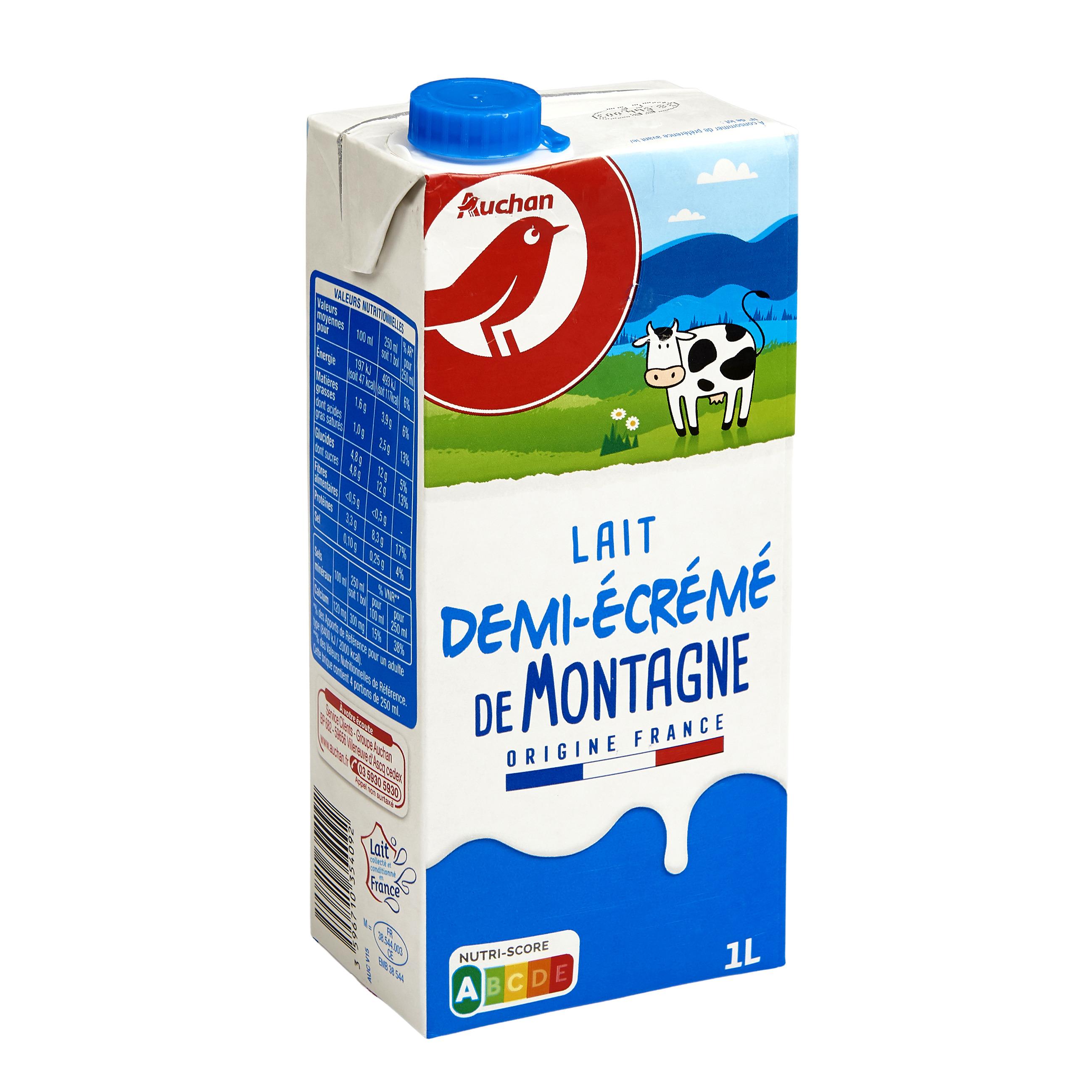 Voir la diapositive 2 : AUCHAN Lait demi-écréme des montagnes 1L