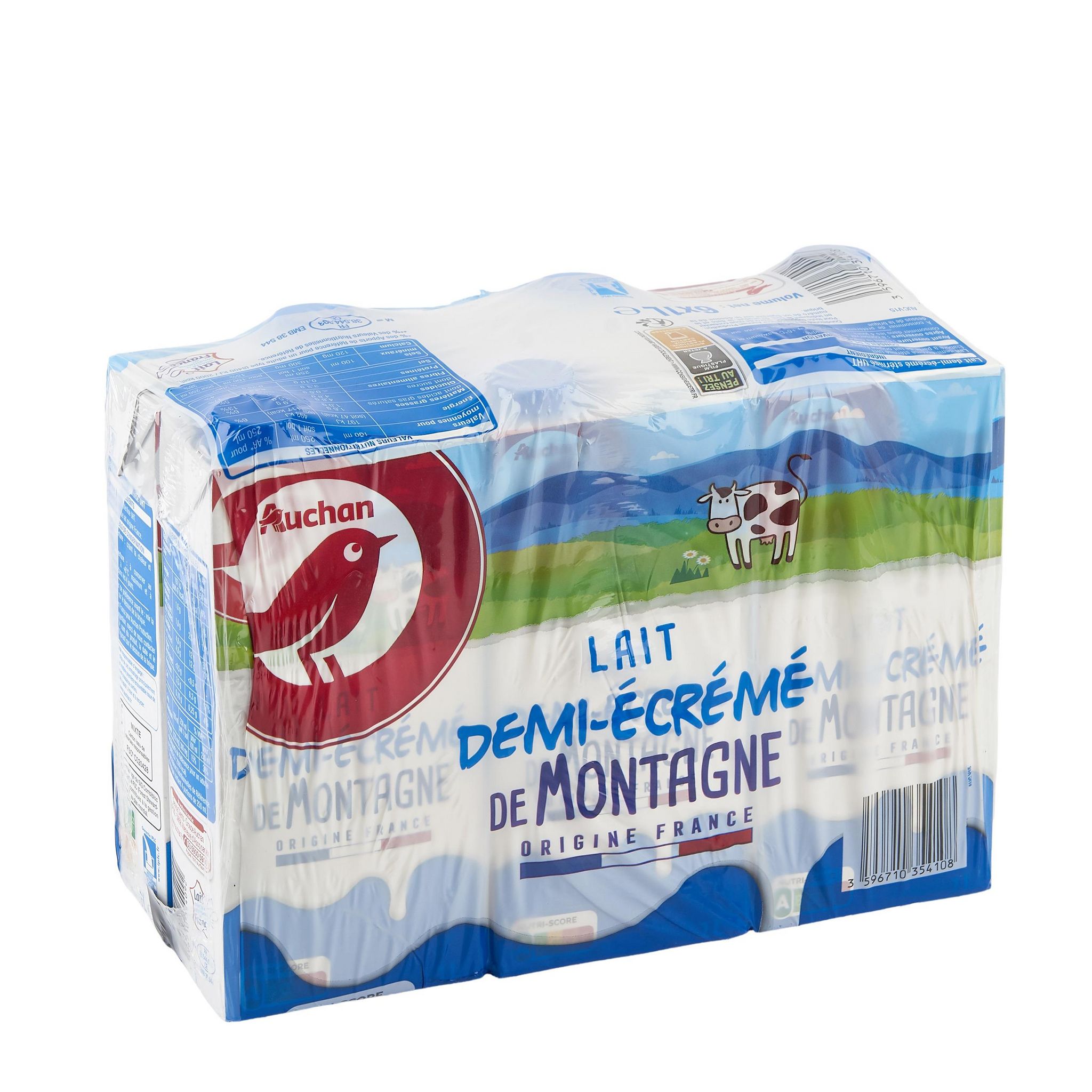Voir la diapositive 2 : AUCHAN Lait demi-écrémé de montagne UHT 6x1L