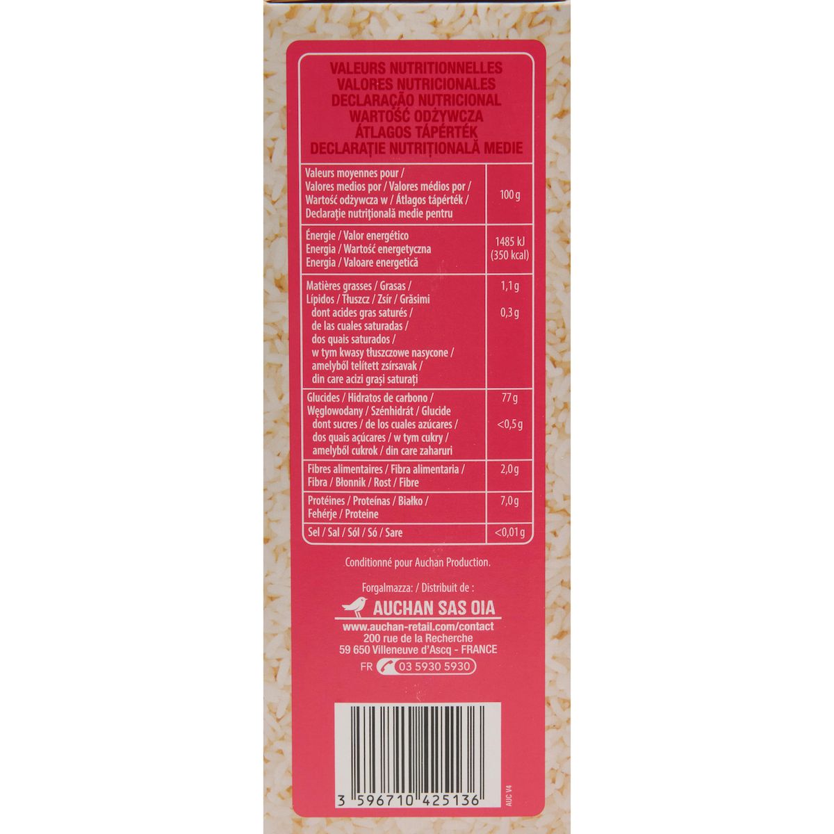 AUCHAN Riz long grain incollable sachets cuisson prêt en 10 min 5 sachets 1kg