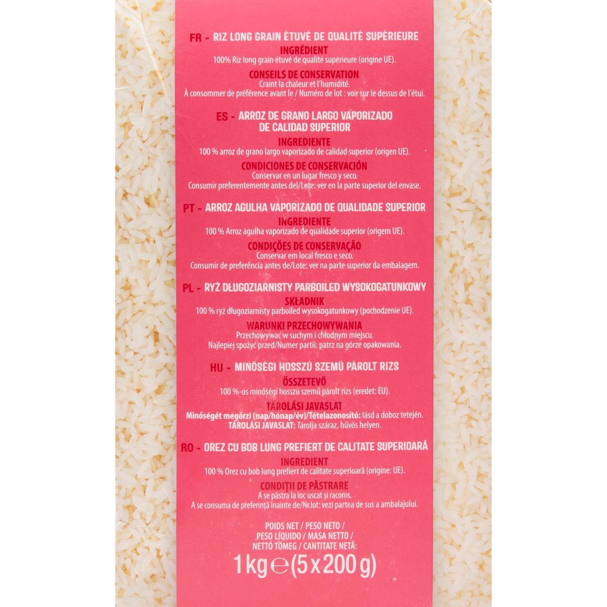 AUCHAN Riz long grain incollable sachets cuisson prêt en 10 min 5 sachets 1kg