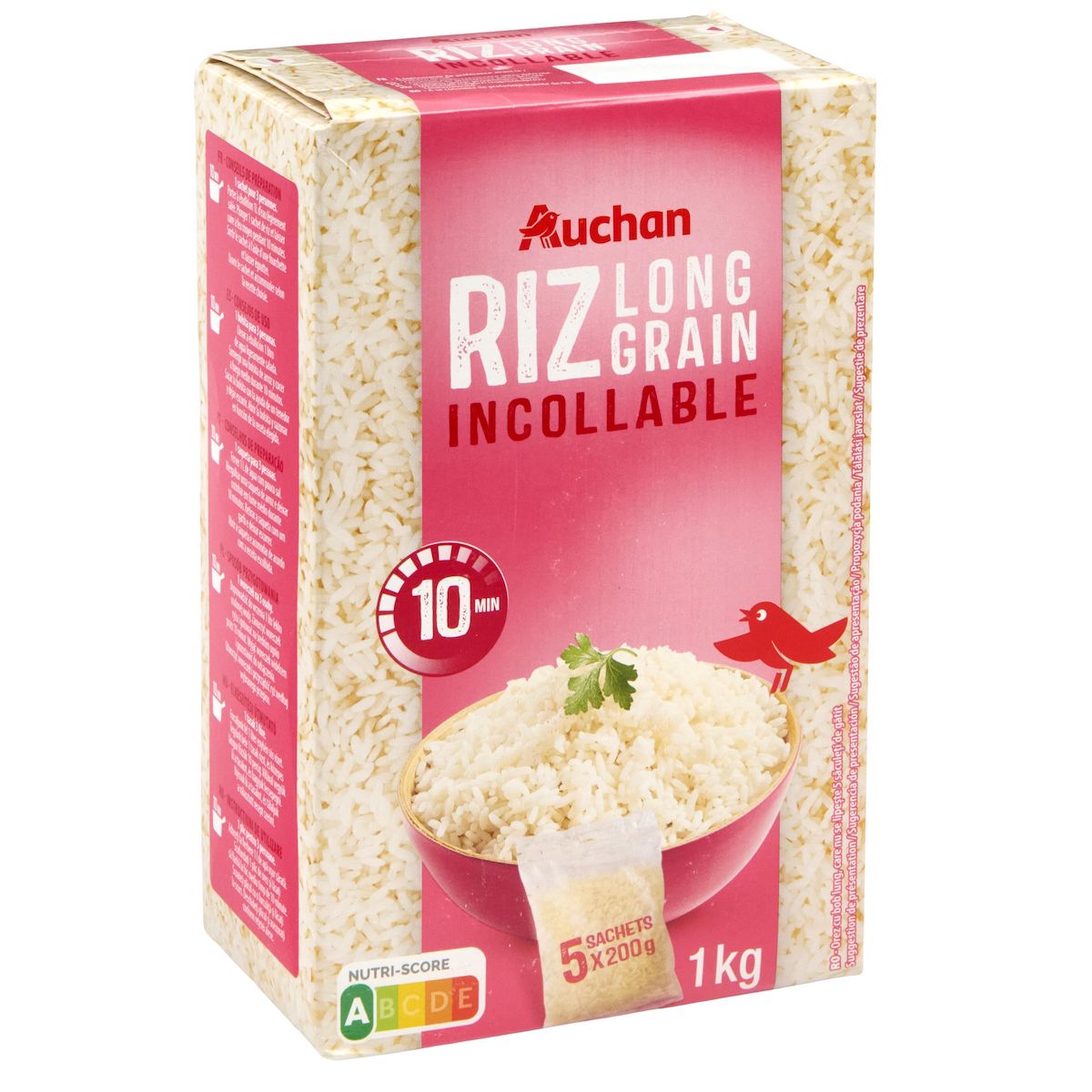 AUCHAN Riz long grain incollable sachets cuisson prêt en 10 min 5 sachets 1kg
