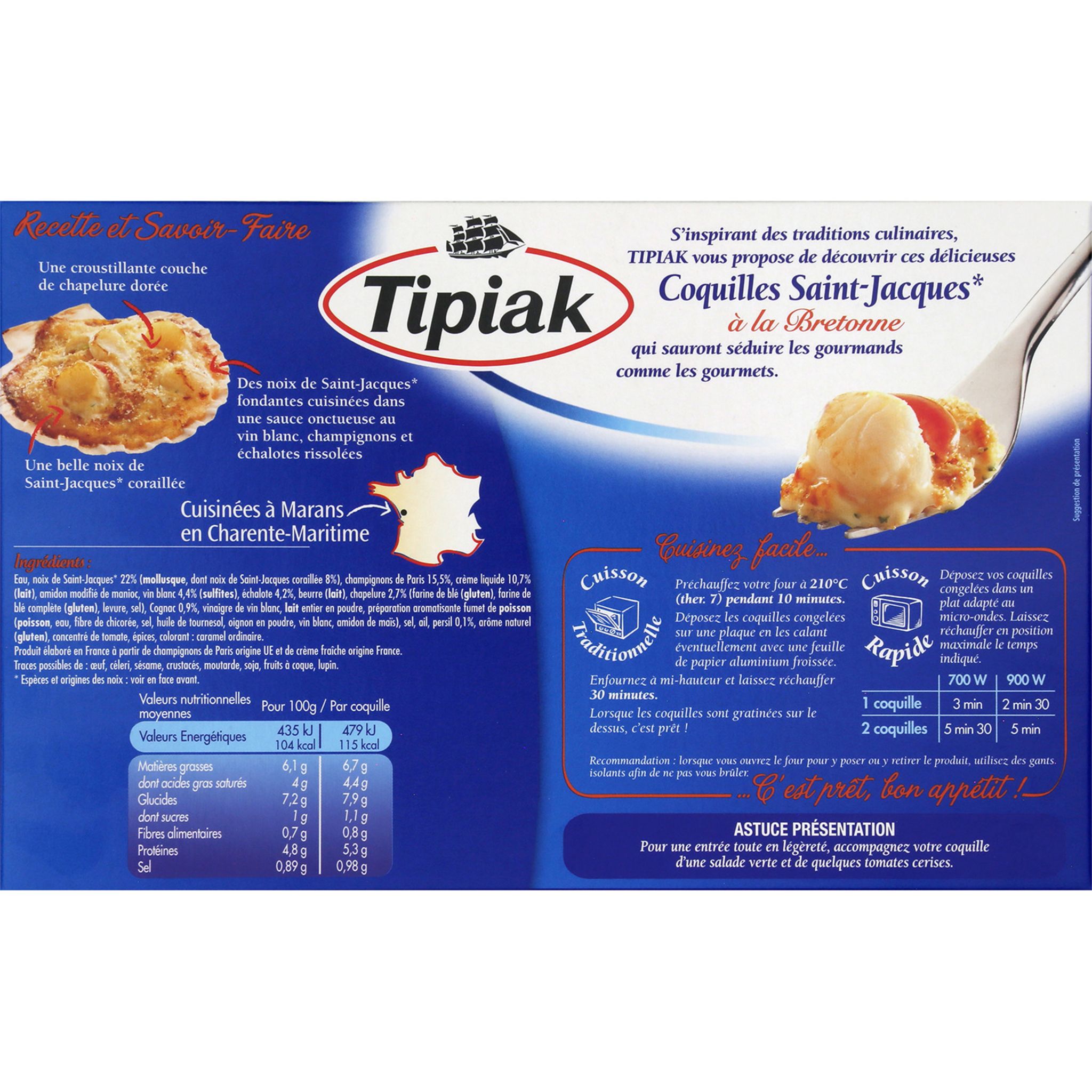 Voir la diapositive 3 : TIPIAK Coquilles Saint-Jacques à la Bretonne 2 pièces 220g