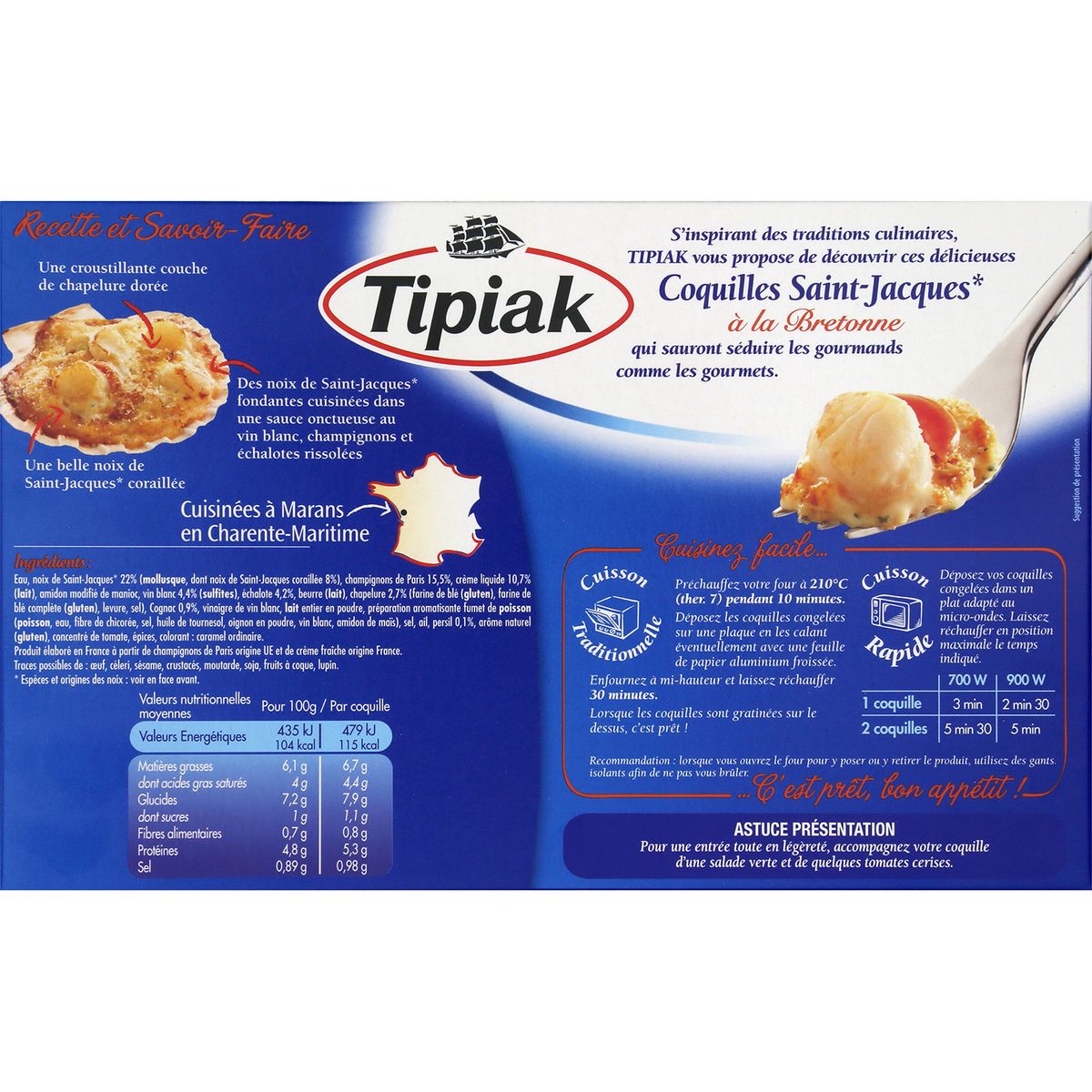 TIPIAK Coquilles Saint-Jacques à la Bretonne 2 pièces 220g