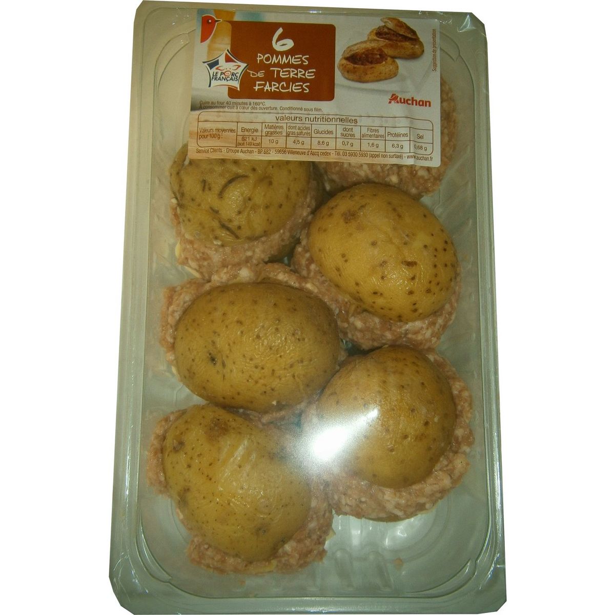 AUCHAN Pommes de terre farcies 6 pièces 1,2kg