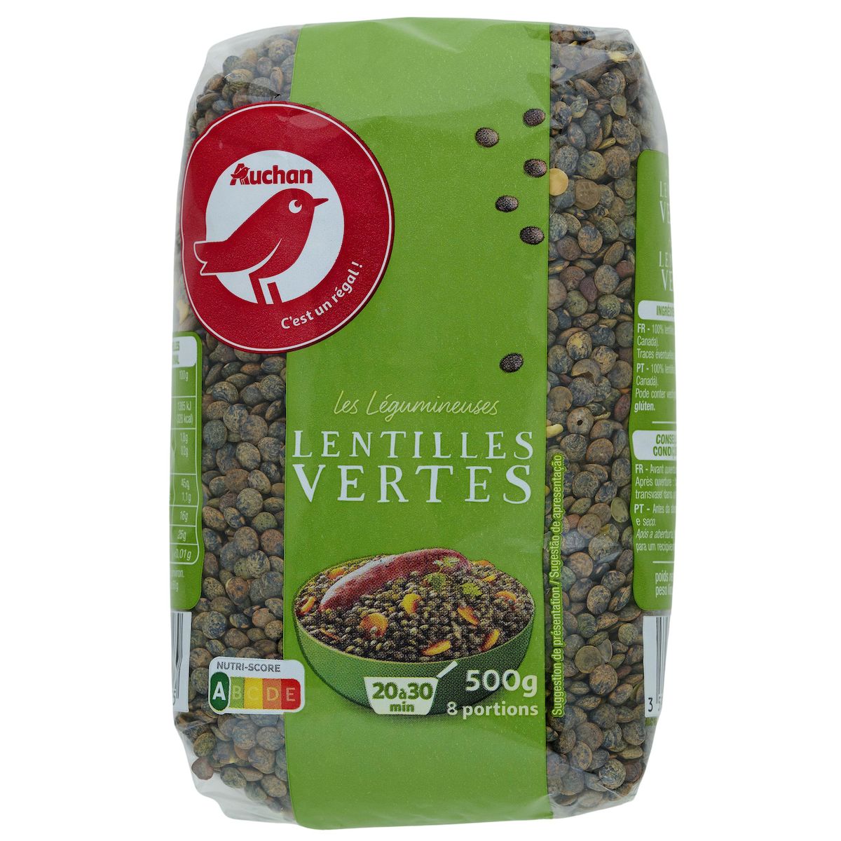 AUCHAN Lentilles vertes 8 portions 500g