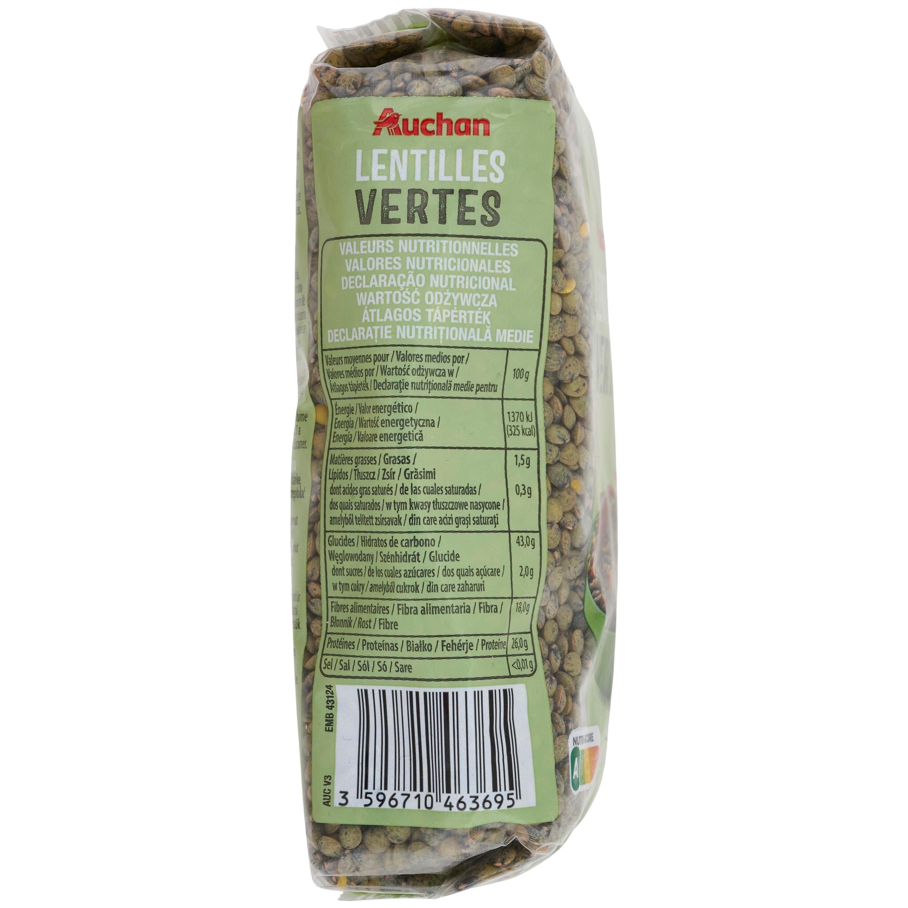 Voir la diapositive 3 : AUCHAN Lentilles vertes 8 portions 500g