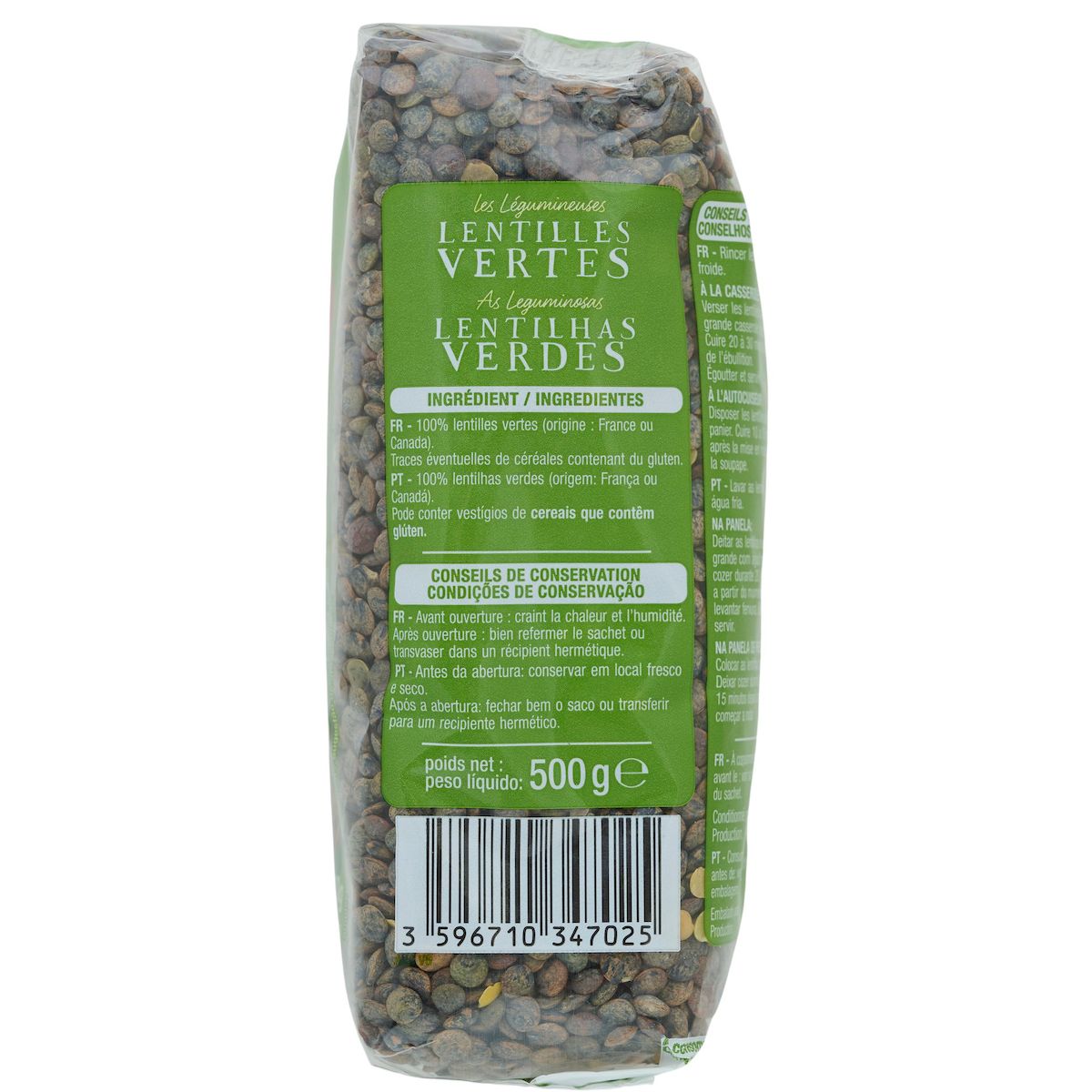 AUCHAN Lentilles vertes 8 portions 500g