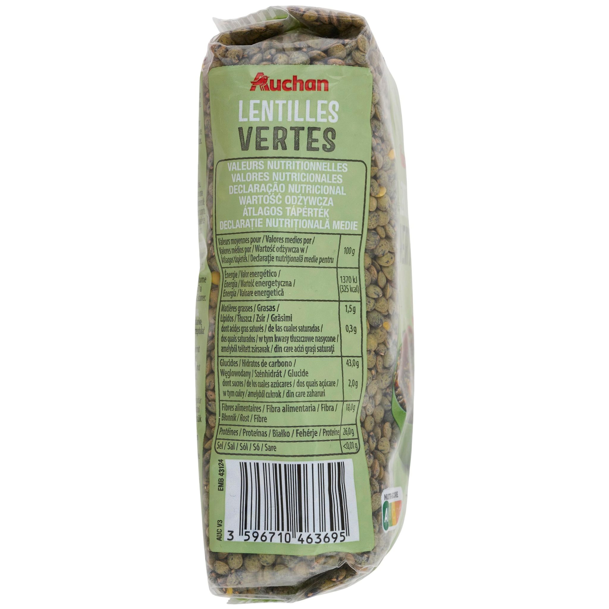 Voir la diapositive 3 : AUCHAN Lentilles vertes 8 portions 500g