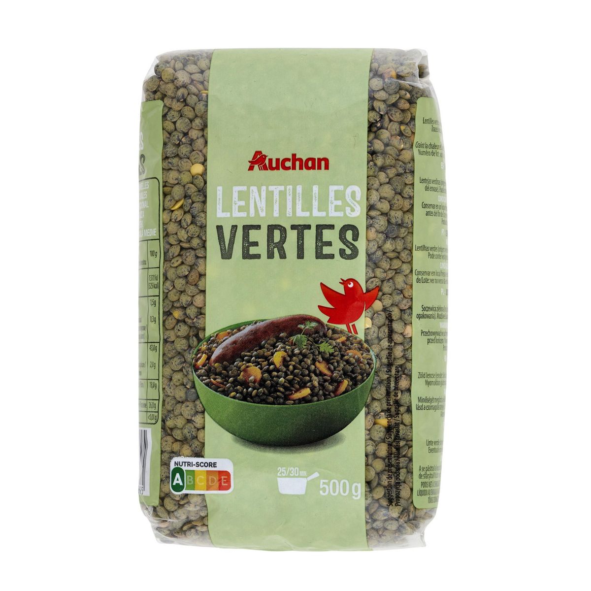 AUCHAN Lentilles vertes 8 portions 500g