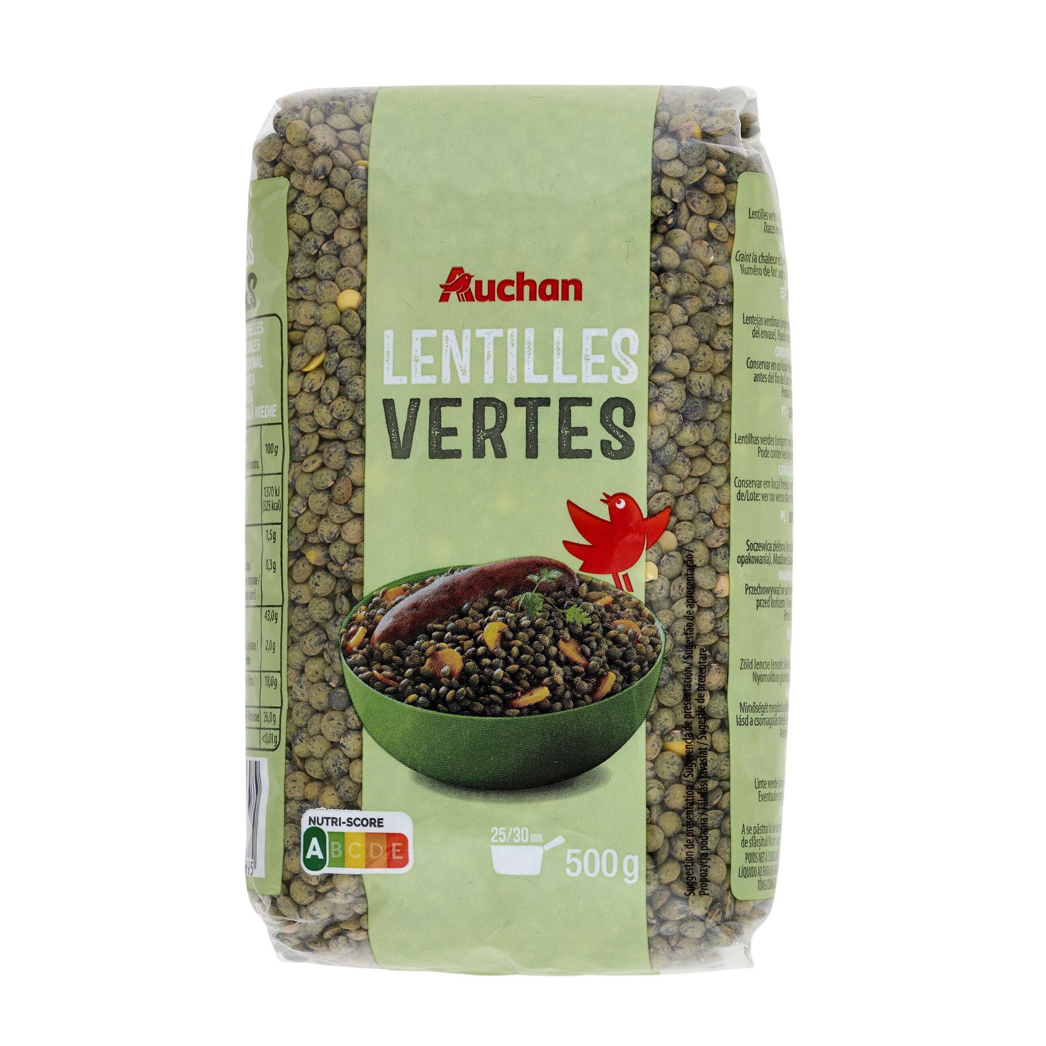 Voir la diapositive 4 : AUCHAN Lentilles vertes 8 portions 500g