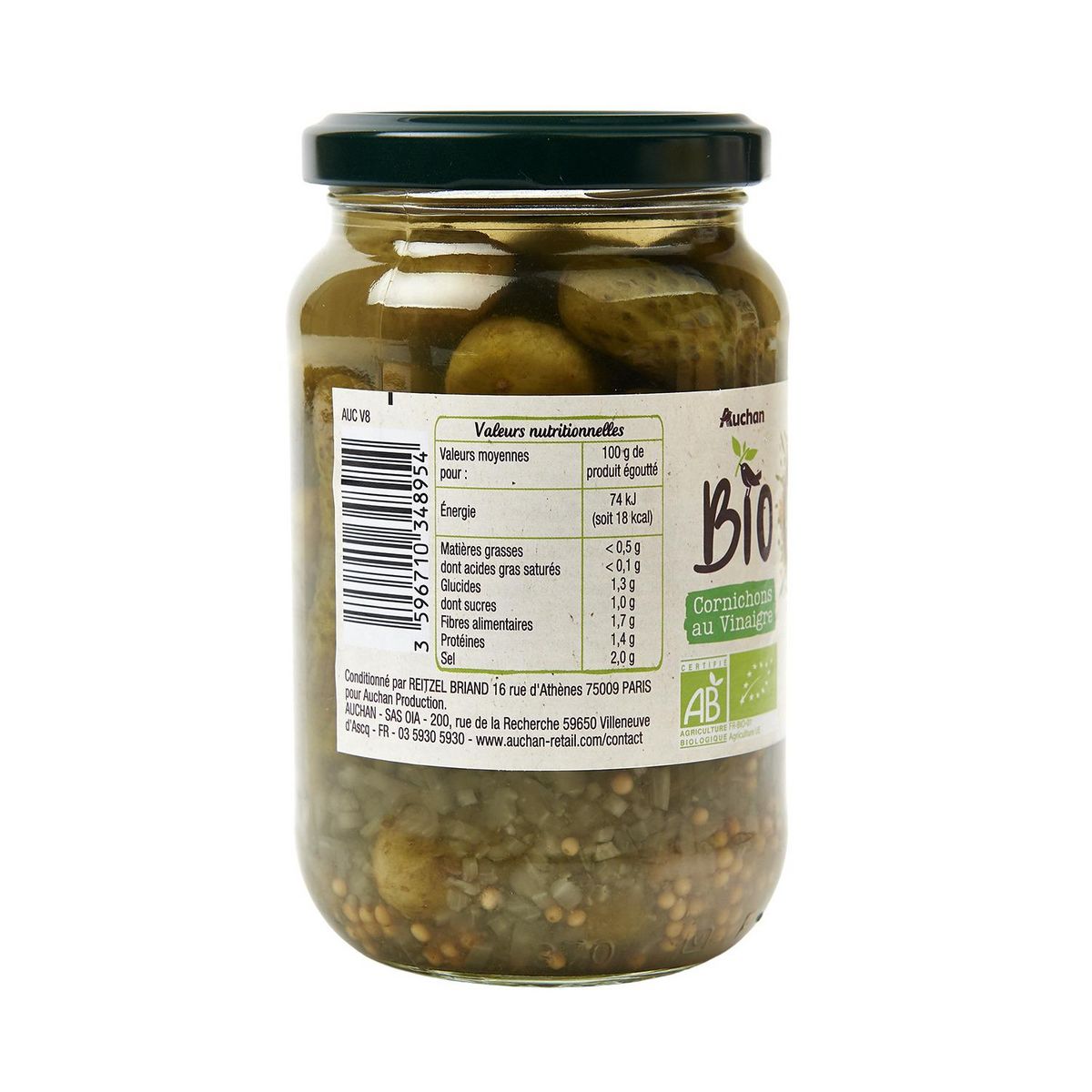 AUCHAN BIO Cornichons 7 portions 185g