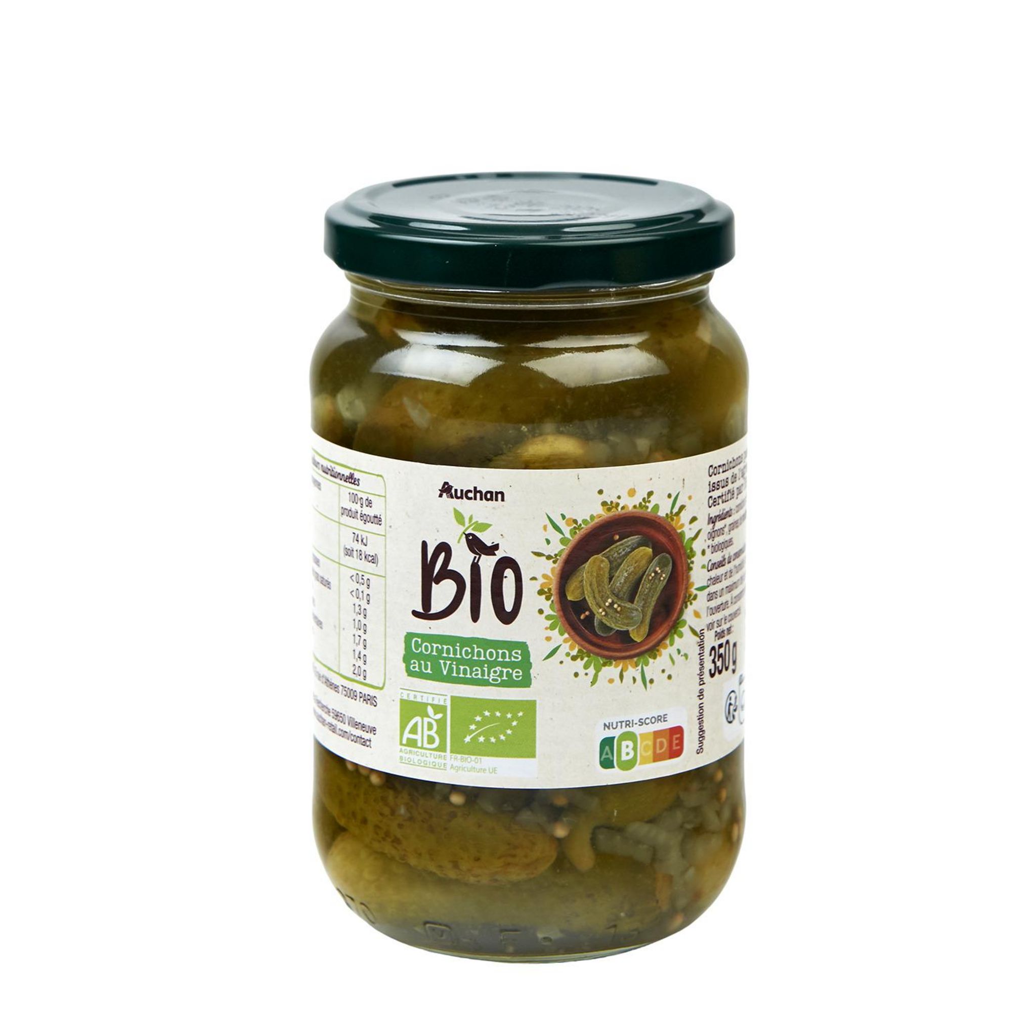 Voir la diapositive 4 : AUCHAN BIO Cornichons 7 portions 185g