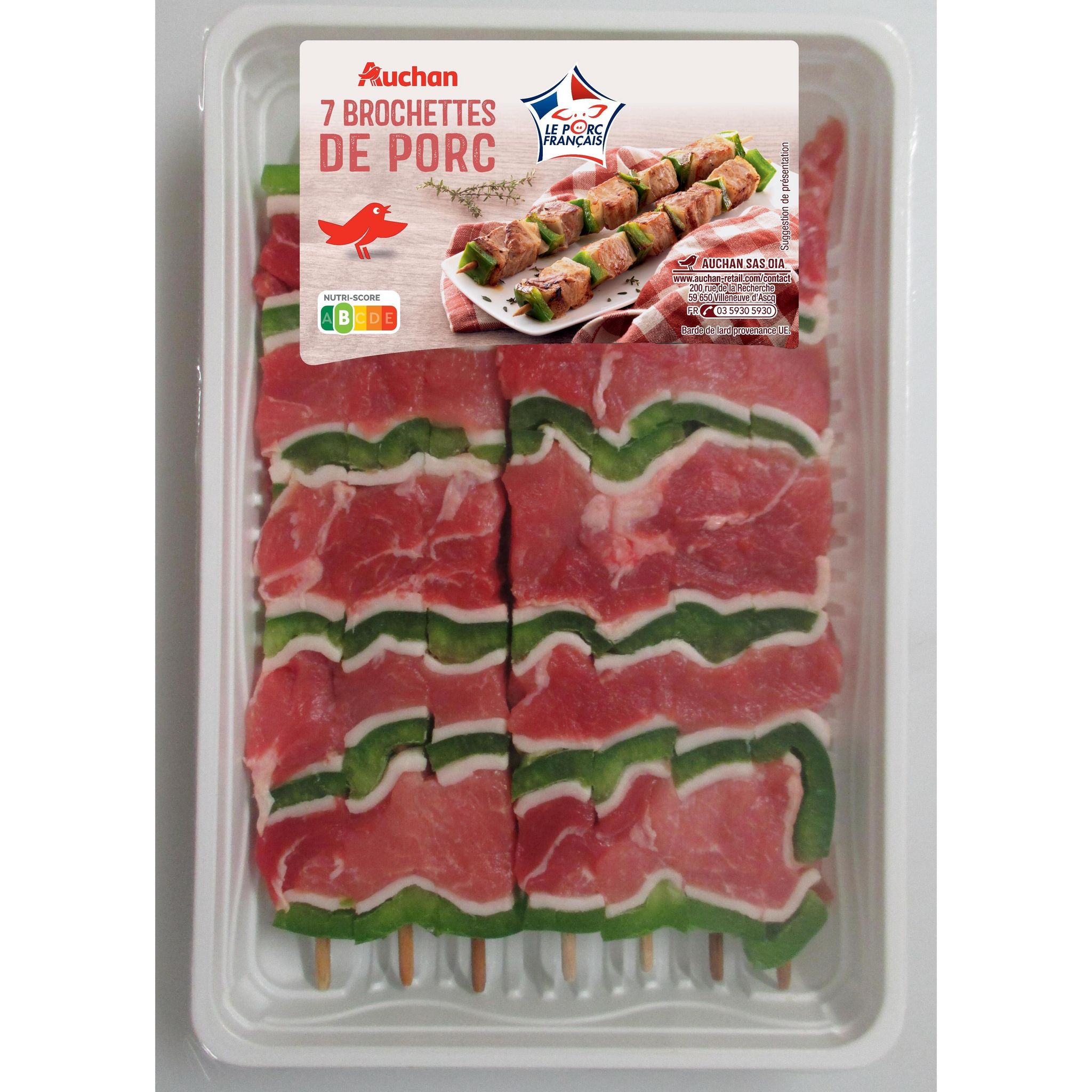 AUCHAN Brochettes de porc 7 brochettes 700g