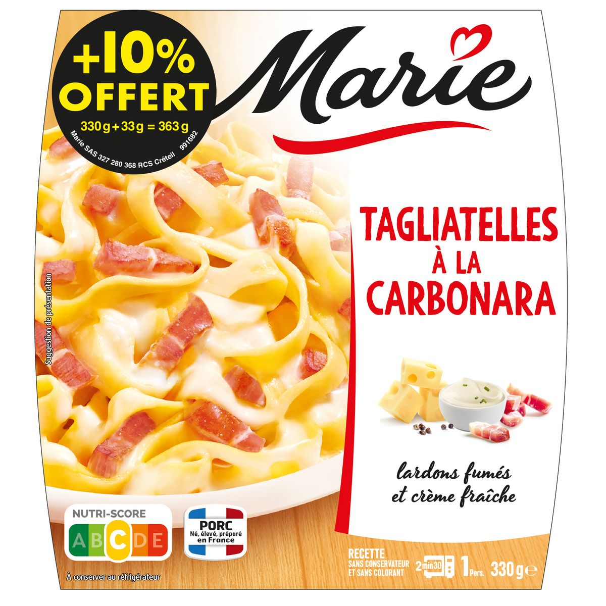 MARIE Tagliatelles à la carbonara 1 portion 300g + 30g offerts