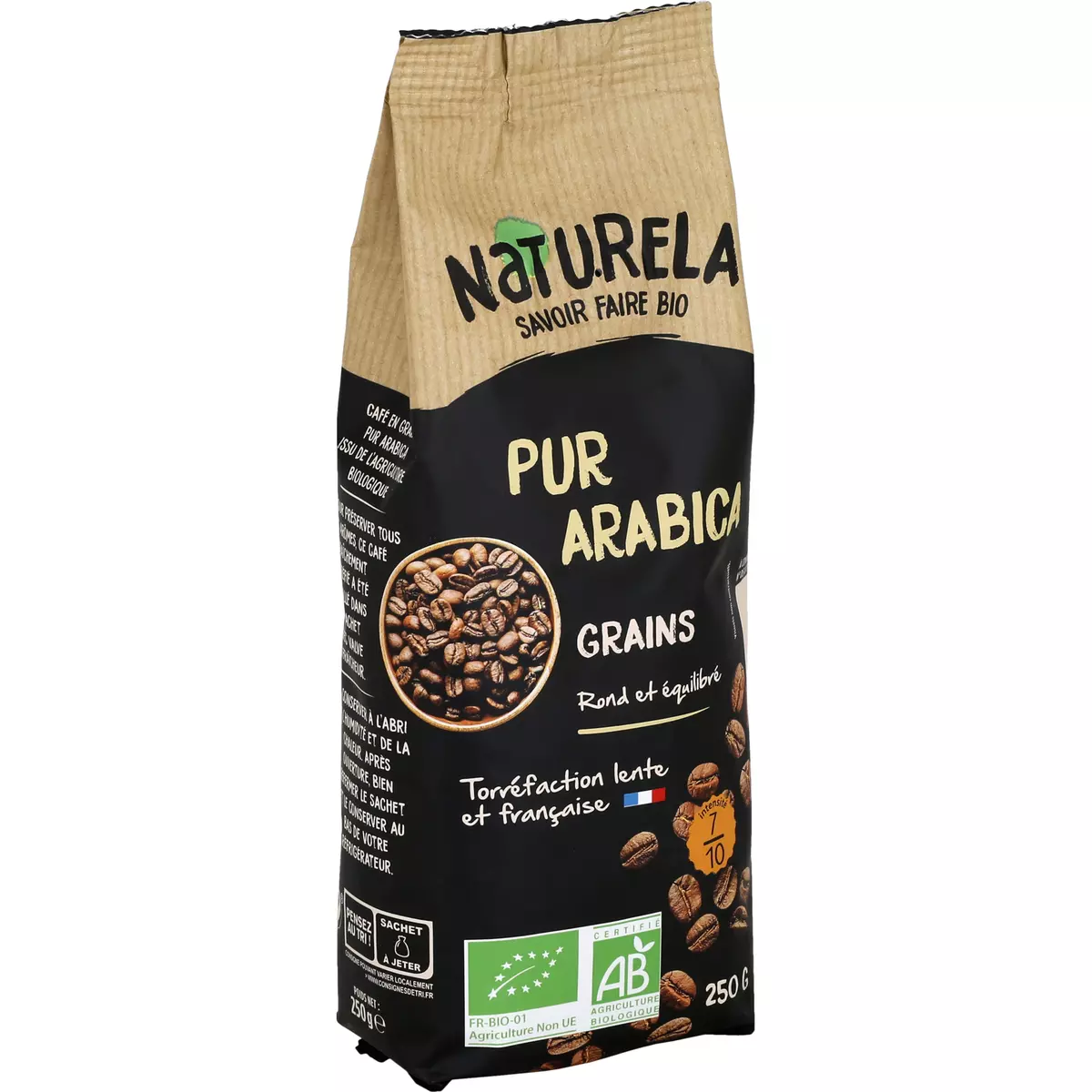 NATURELA Café en grains bio intensité 7 pur Arabica 250g