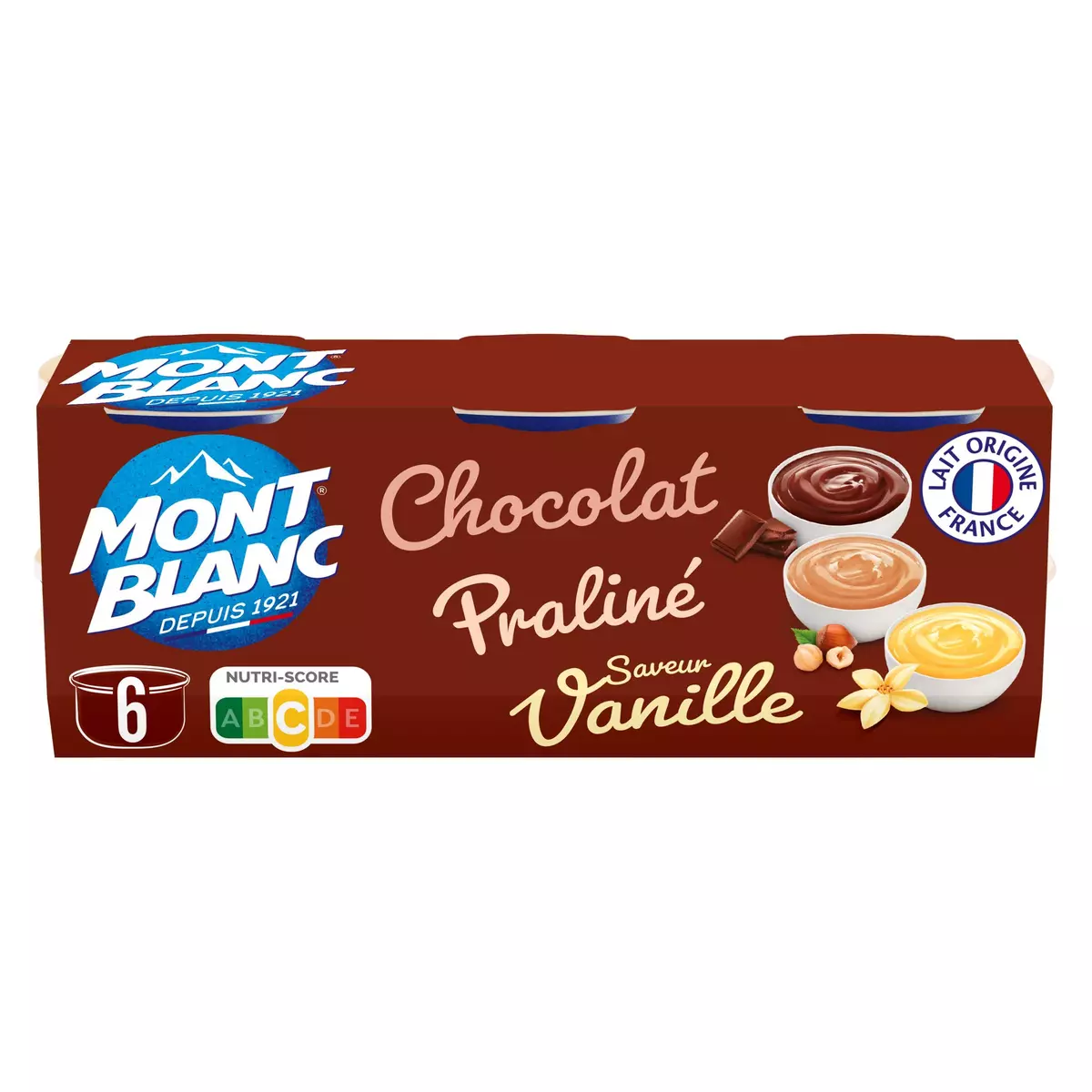 MONT BLANC Assortiment crème dessert chocolat vanille et praliné 6x125g