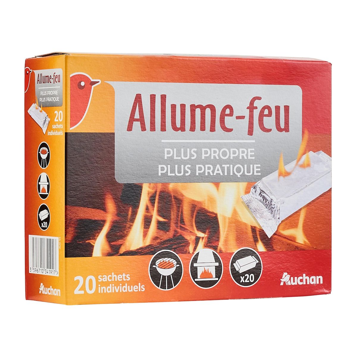AUCHAN Allume-feux en sachets individuels 20 sachets