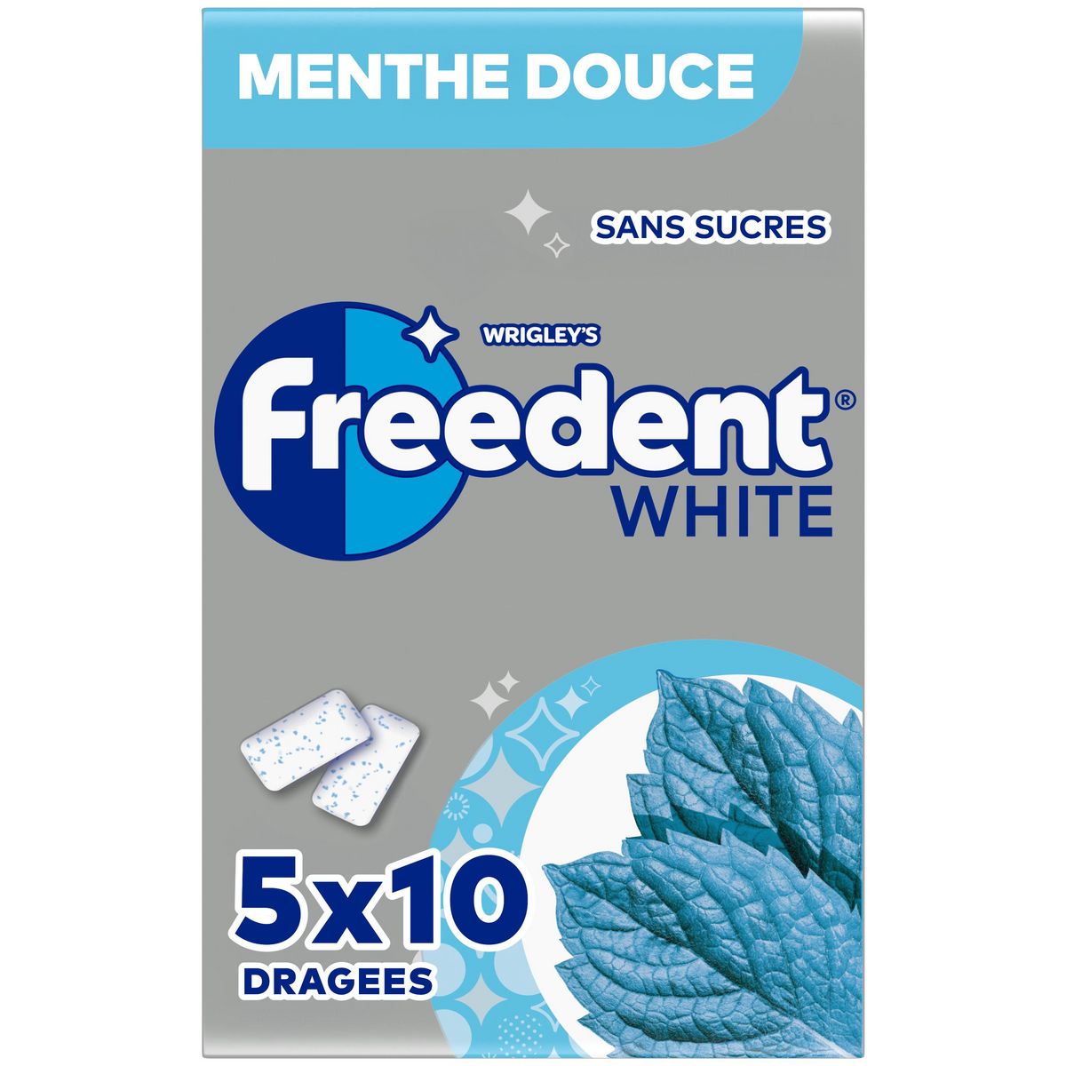 FREEDENT Chewing-gums sans sucres menthe douce 5x10 dragées 70g